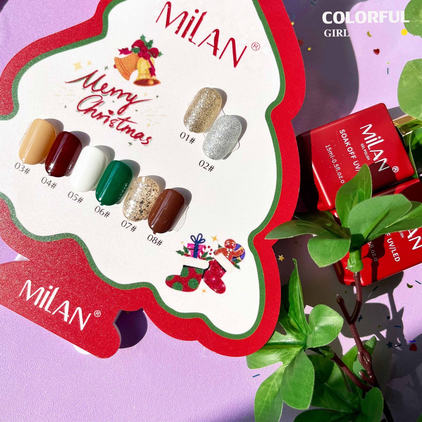 【พร้อมส่ง】เซ็ตสีเจลคริสมาส8สี สีเจลคริสต์มาสMILAN Christmas Collection l สีเจล สีเจลคริสมาส แถมชาร์ทสี