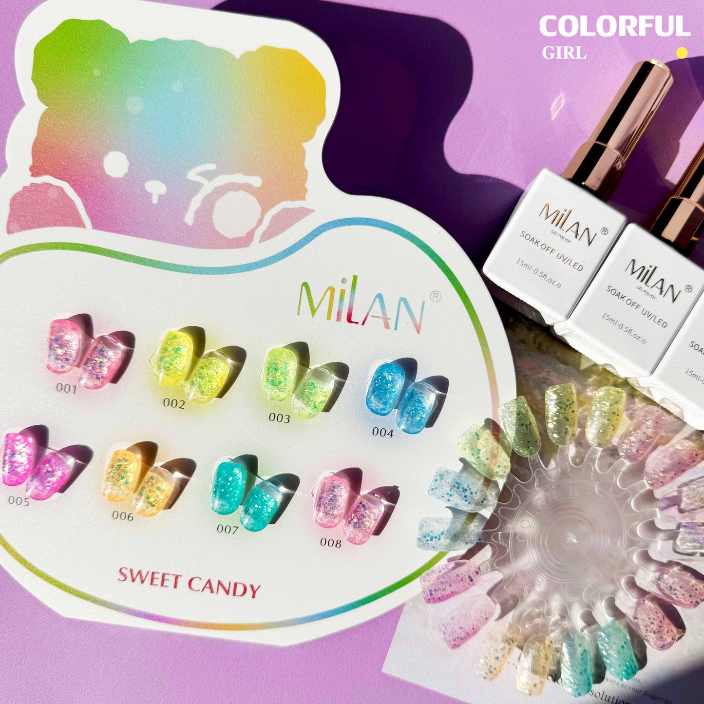 【พร้อมส่ง】สีลูกกวาด milan สีเจลแฟลช 8 สี (milan )สีเจลทาเล็บ สี แถม ชาร์ทสี ยาทาเล็บเจล 15 มล.
