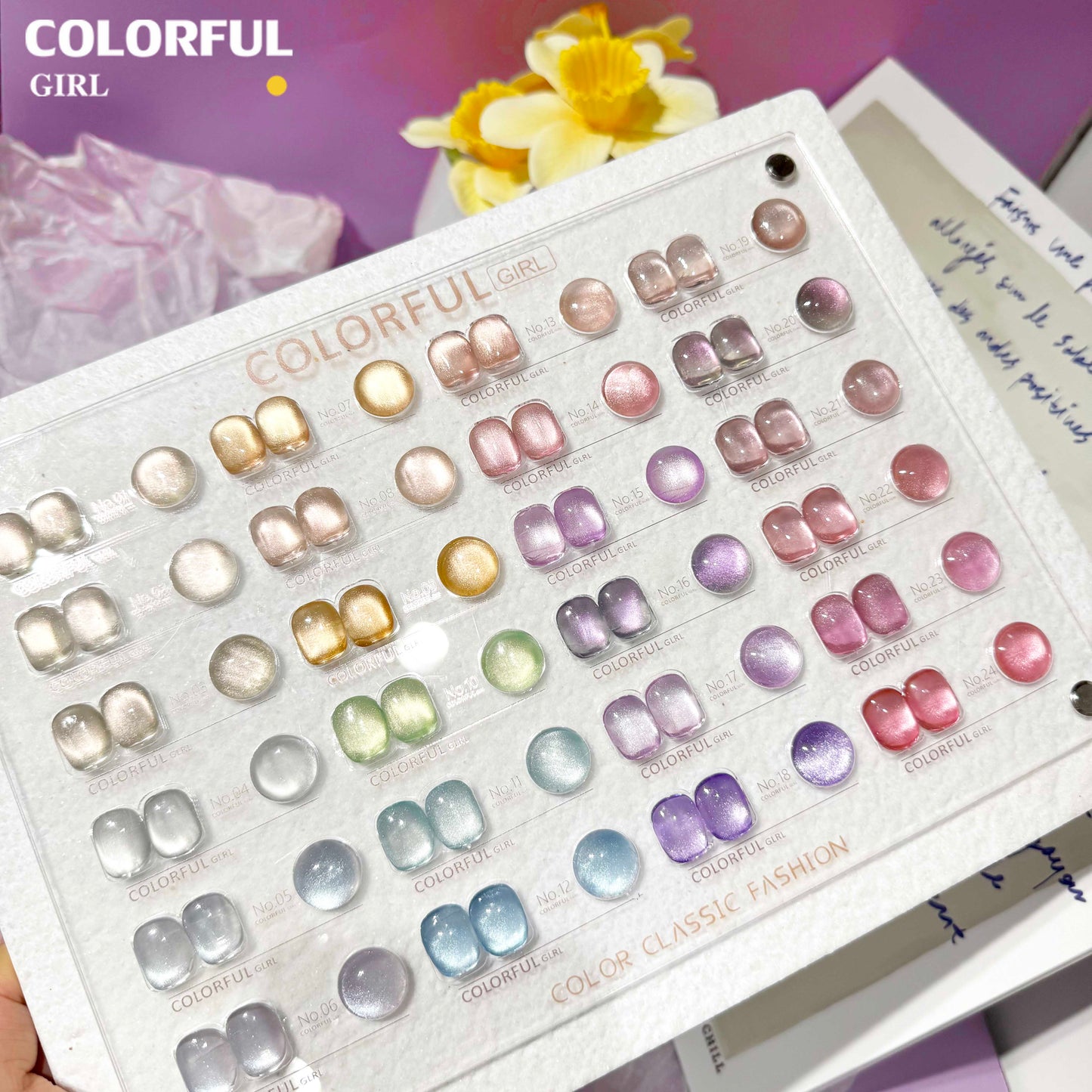 【พร้อมส่ง】Colorful Girl เซต 24 สีเจลแคทอาย ซาตินมุก✨ สีลูกแก้วสุดหรู แถมชาร์ทสี (ทาให้แล้ว) เม็ดสีแน่น สีสวย เงางามติดทนนาน💅