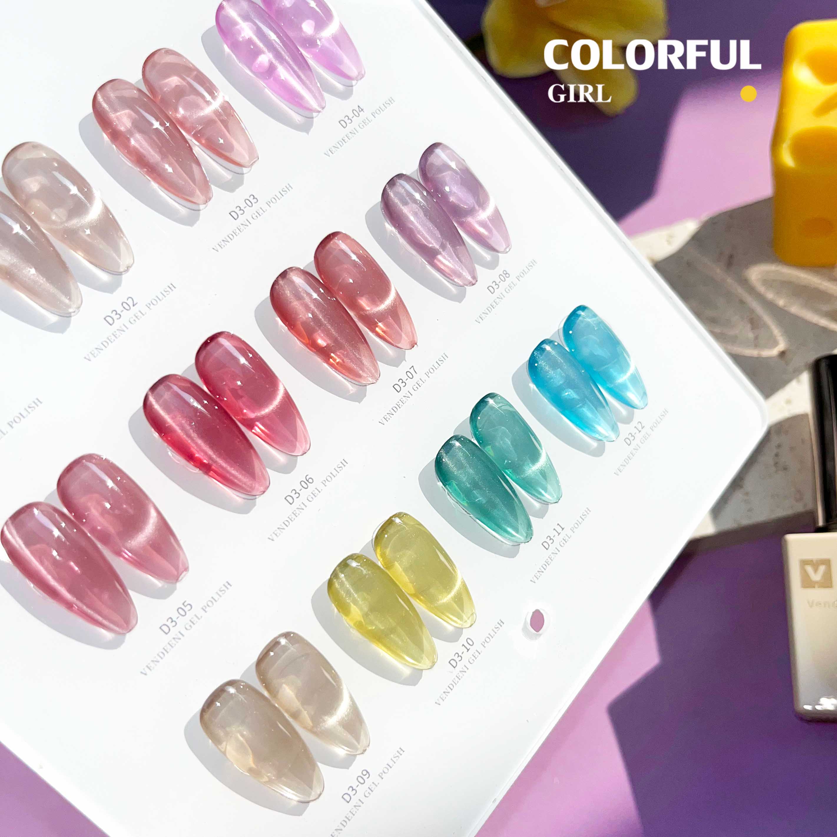 VENDEENI D-3 12 สี สีลูกแก้วแคทอาย พร้อมชาร์ทสี