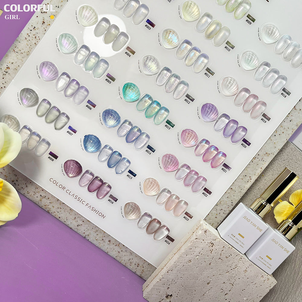 【พร้อมส่ง】สีเจล เซ็ท 24 สี JIAO YAN SHE ออโรร่าเซ็ทเปลือกหอย เซ็ทเปลือกหอย แถมชาร์ทอะคริลิคสำเร็จรูป