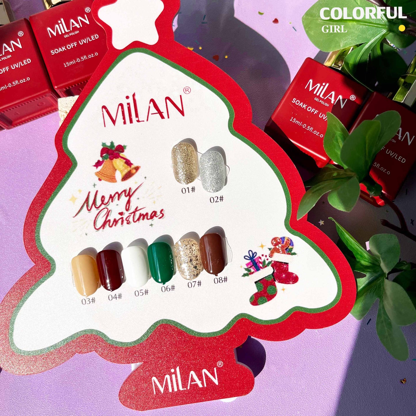 【พร้อมส่ง】เซ็ตสีเจลคริสมาส8สี สีเจลคริสต์มาสMILAN Christmas Collection l สีเจล สีเจลคริสมาส แถมชาร์ทสี