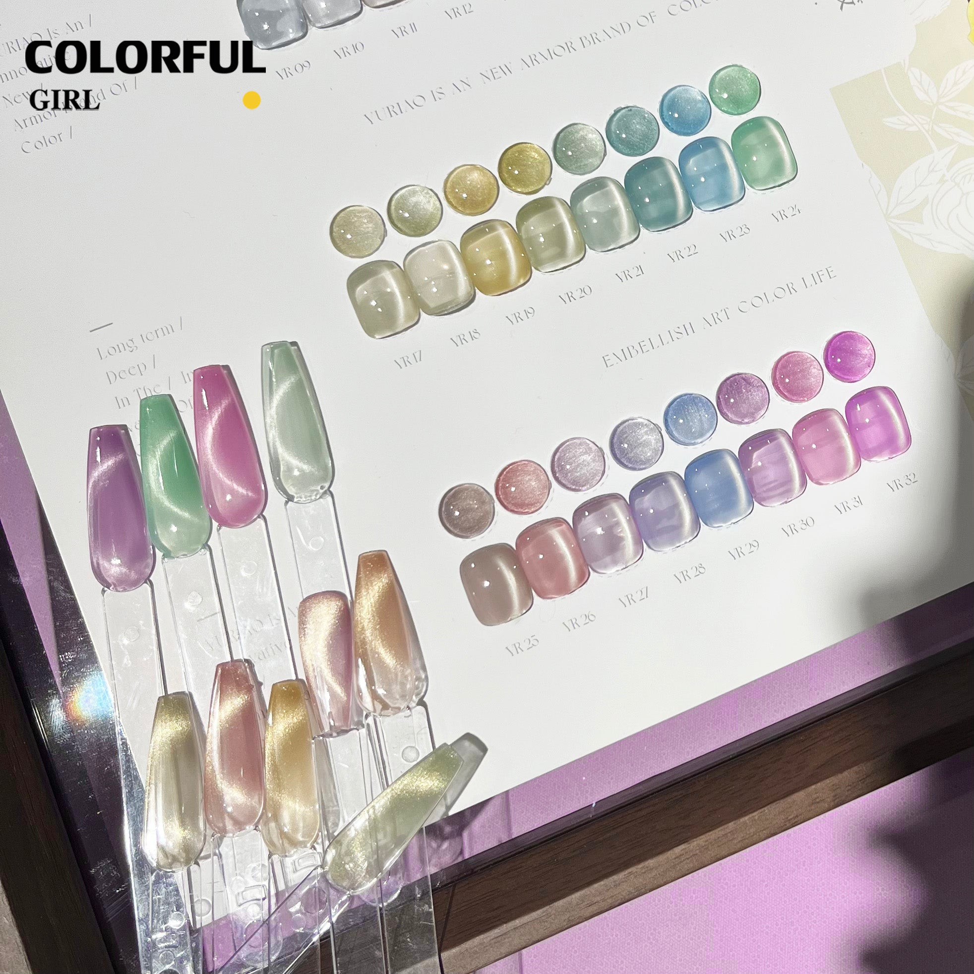 YURIAO 32สี สีเจลแคทอายเนื้อซาติน สีลูกแก้ว ฟรีชาร์ทสี