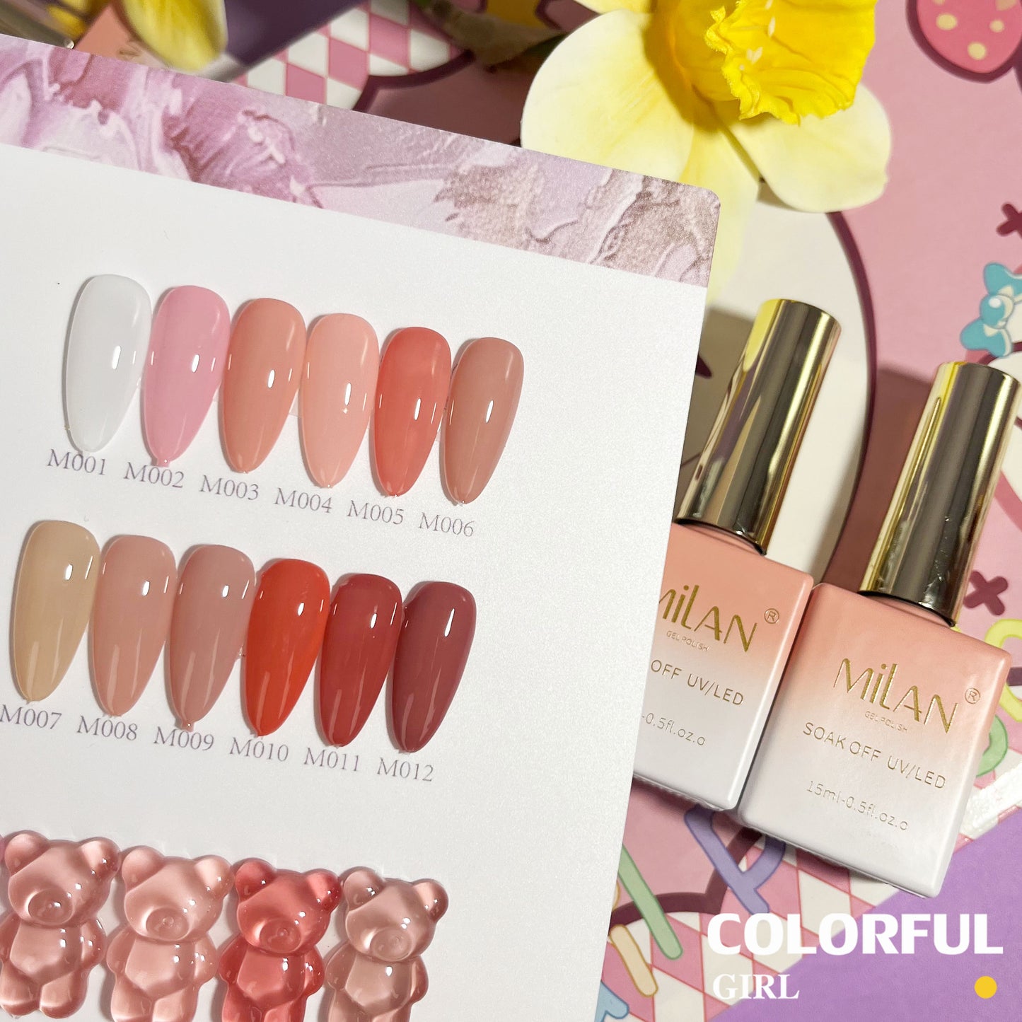 ✨พร้อมส่ง🇹🇭✨สีเจลไซรัปรุ่นใหม่ MILAN 12 สี สีเจลไซรัป โทนชมพู Ice Peach 12 สี แถม ชาร์ทสี สีเจลไซรัปIce Peach