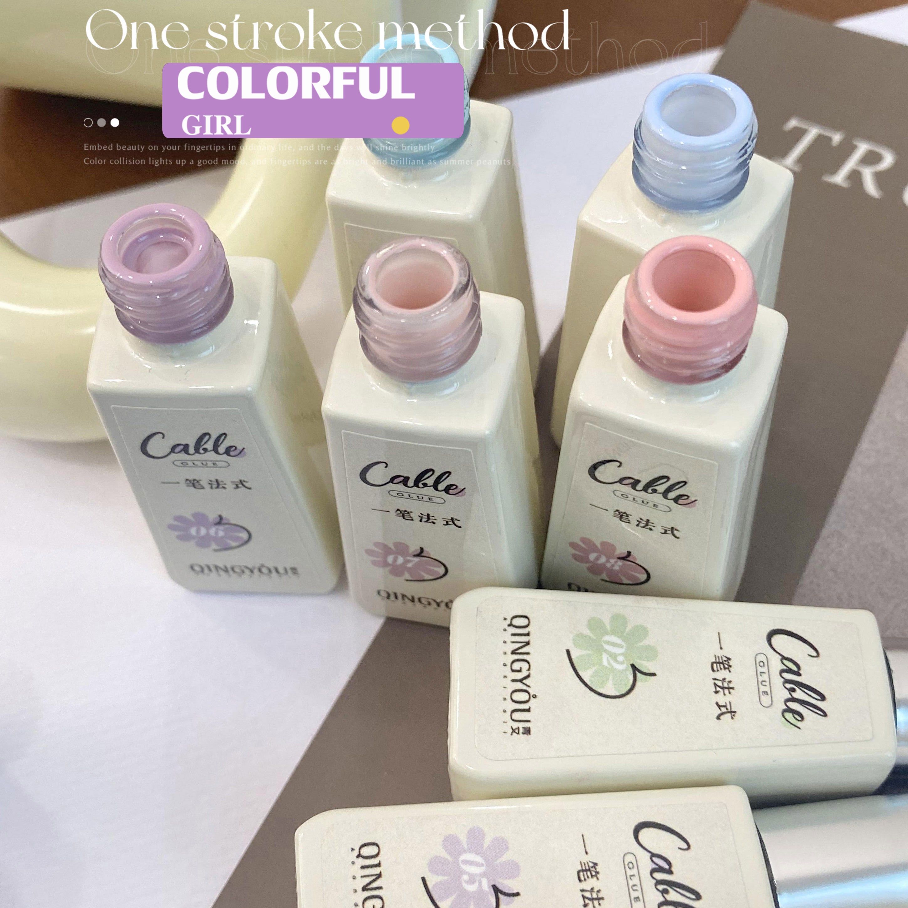 QINGYOU สีเจลแบบไลน์เนอร์ 12 สี สีพาสเทล สามารถใช้เพ้นท์ ลากเส้น หรือเฟร้นซ์ปลายเล็บ ได้