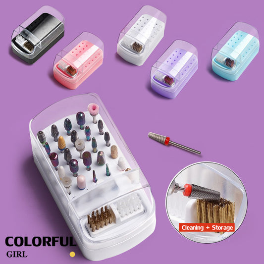 【พร้อมส่ง】5สี  กล่องเก็บหัวขัด 30 หลุม  พร้อมแปรงทําความสะอาด ป้องกันฝุ่น