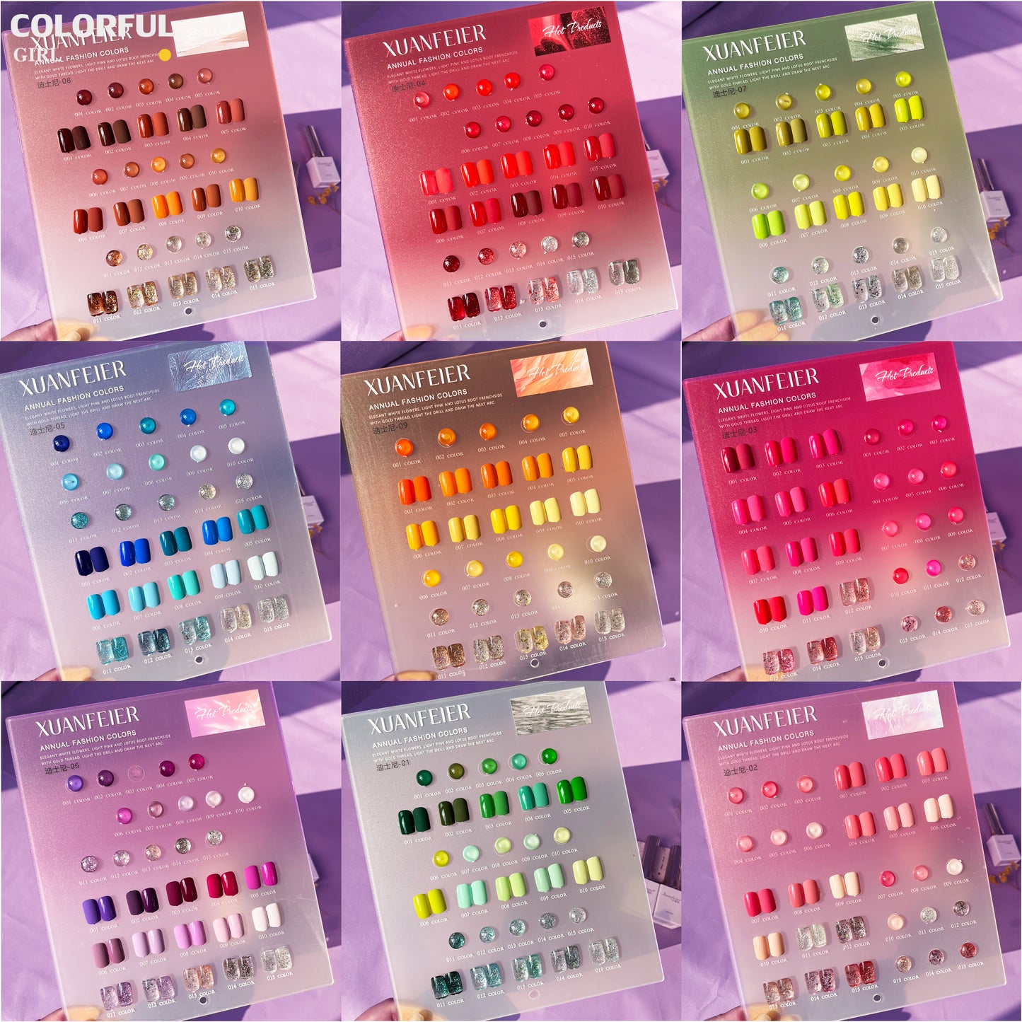 【พร้อมส่ง】Xuanfeier15สี สีเจลกลิซเตอร์+สีเจลสีพื้น 15 สี แถม ชาร์ทสี(XUANFEIER)