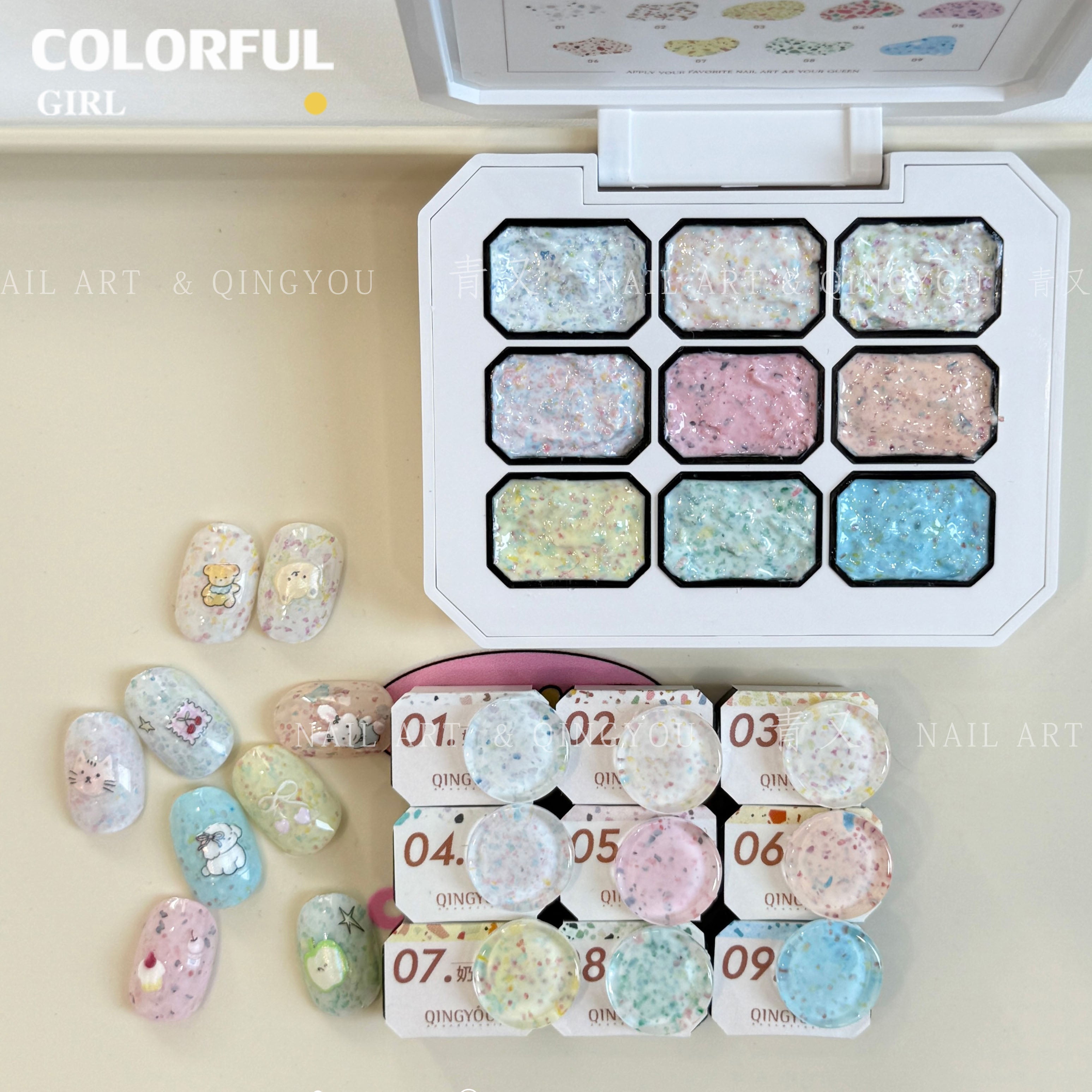 QINGYOU OIL PAINTING TEXTURE GEL กลิตเตอร์เจล สามารถใช้ทาและเพ้นท์ได้ 9 สี