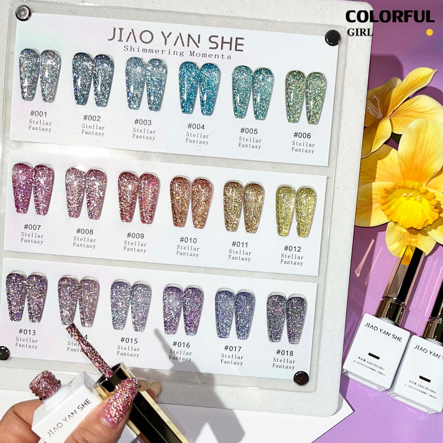 【พร้อมส่ง】JIAOYANSHE สีเจลแฟลช 18สี สีทาเล็บเจล 18สี สีเจลกลิซเตอร์ 18สี(JIAOYANSHE) สีเจล18สี สีเจลแฟลช แถม ชาร์ทสี (แถม ชาร์ทสี ทามาให้แล้ว)