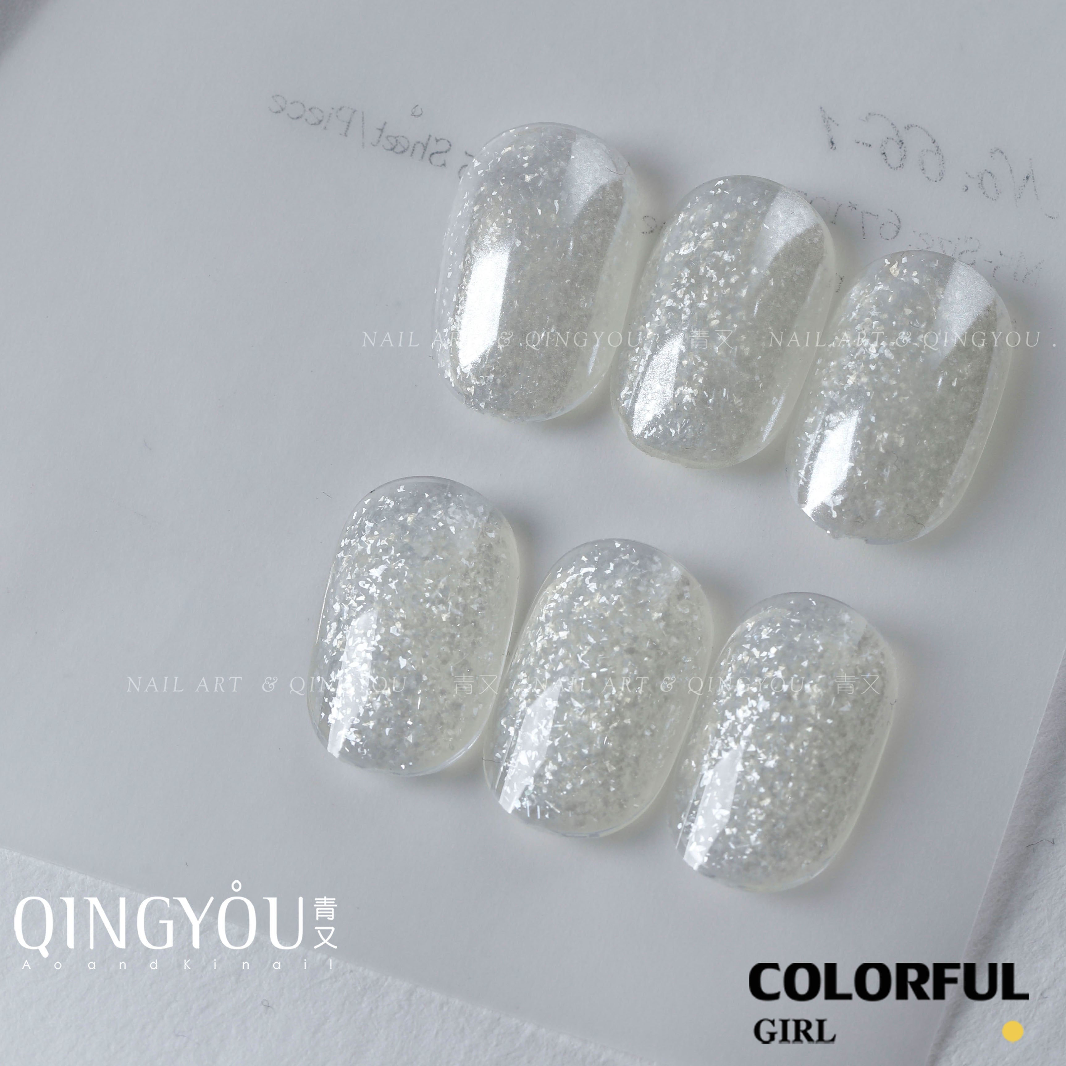 Qing you สีเจลไอซ์เฟอร์เกล็ดหิมะ เจลทาเล็บกากเพชรไอซ์เกรเดียนต์ ขนาด 15 มล.