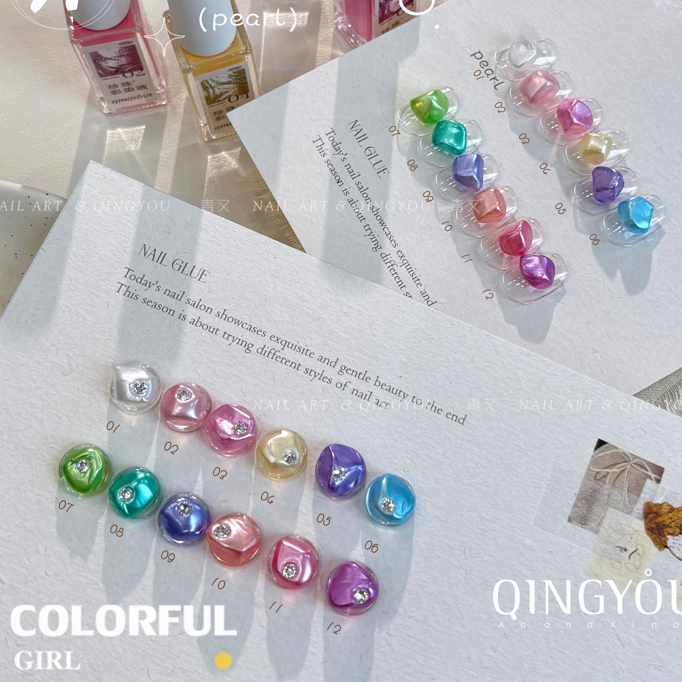 qingyou Blooming Gel 1–12สี สไตล์ใหม่แต่งเล็บมุกรอยเปื้อนของเหลวรอยเปื้อนอย่างรวดเร็วของเหลวโลหะพิเศษสีเงินประกายมุกไล่โทนสีอย่างรวดเร็วรอยเปื้อนสีกาว ประกายแวววาวระดับอัญมณี 💕