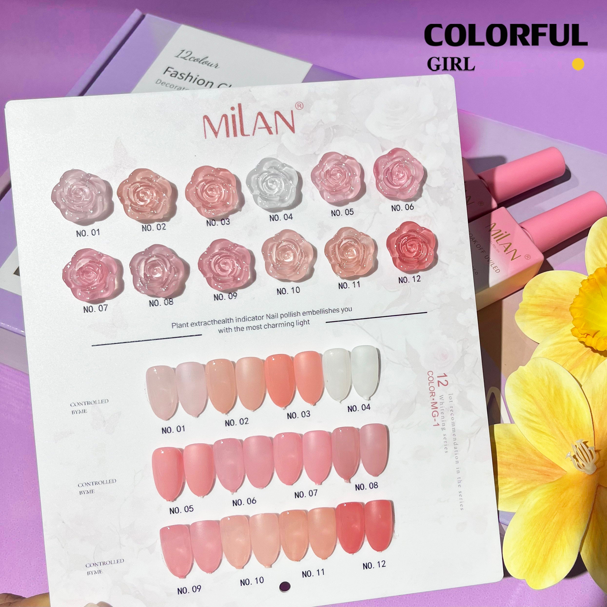 MILAN 12 สี สีเจลไซรัป โทนชมพู Ice Peach 12 สี แถมชาร์ทสีฟรี ชาร์ทดอกกุหลาบ