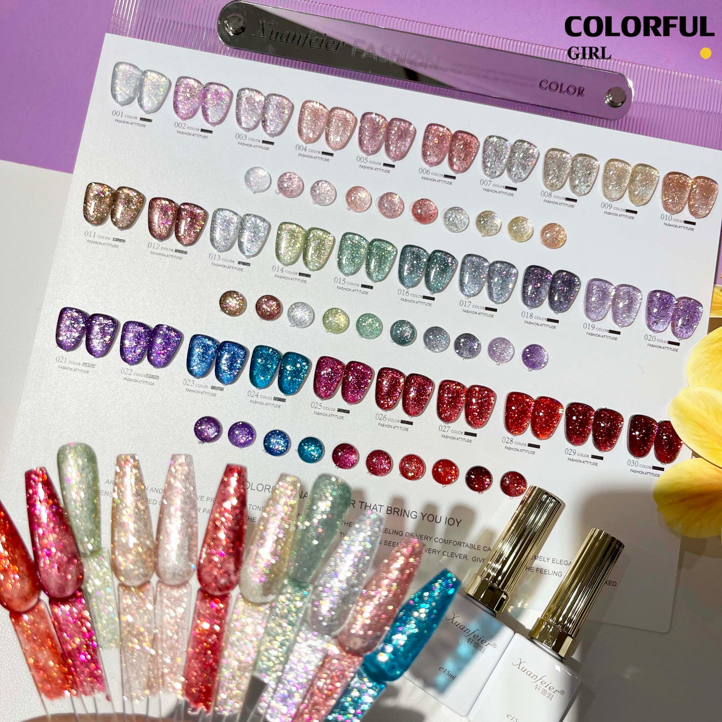 【พร้อมส่ง】 XUANFEIERชุด30สี  (XUANFEIER)  สีเจลแฟลชกลิตเตอร์  แพลตติมันแฟลช+ประกายออโรร่า  กากเพชรชัด แน่น