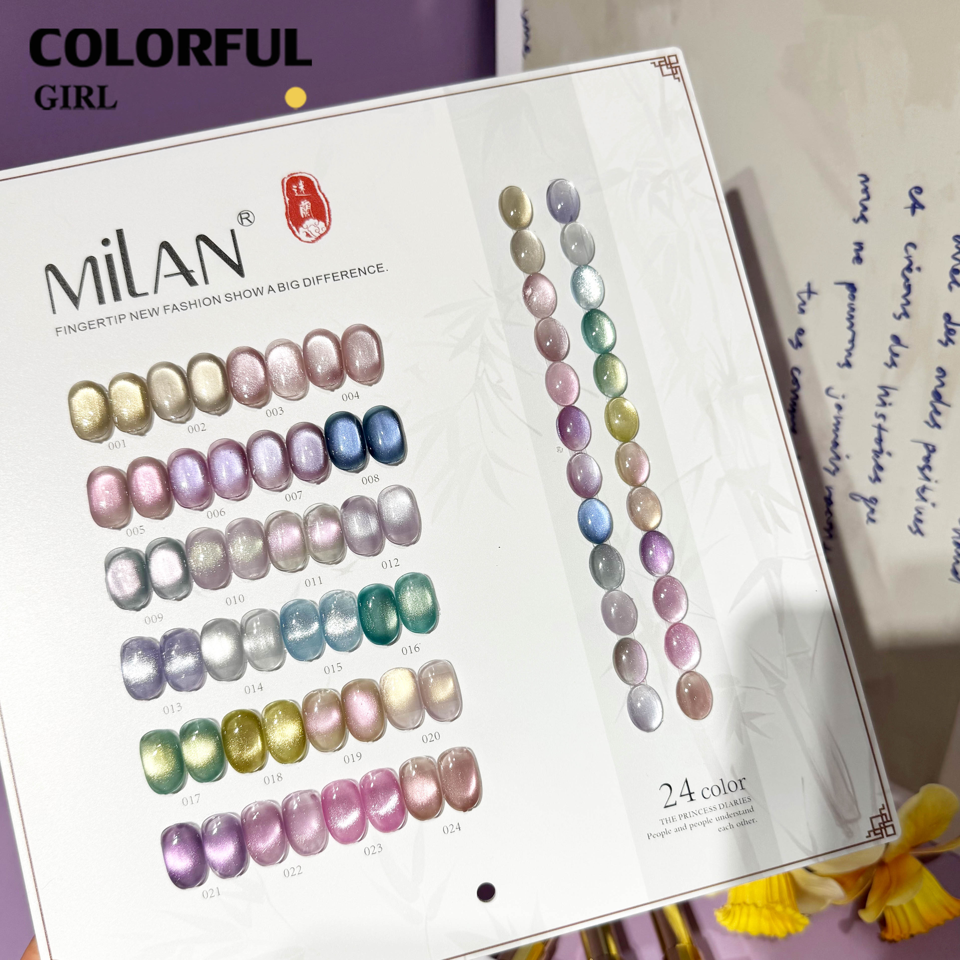 MILAN 24สี เจลแคทอายผิวซาตินมุก + สีเจลแคทอาย สีเจลแคทอายเนื้อซาติน ฟรีชาร์ทสี