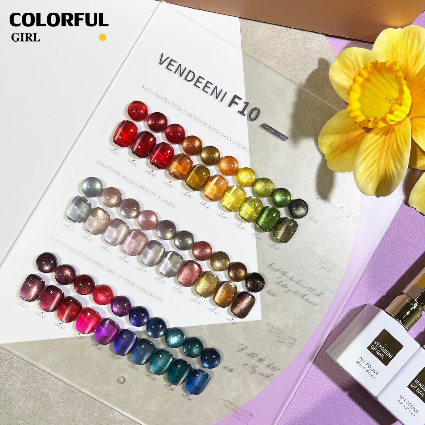 พร้อมส่งในไทย สีเจลแคทอายเนื้อซาติน《 VENDEENI VDN-F10》30สี สีลูกแก้วแคทอาย สีลูกแก้ว ส่งไว! 30 สี แถม ชาร์ทสี✨