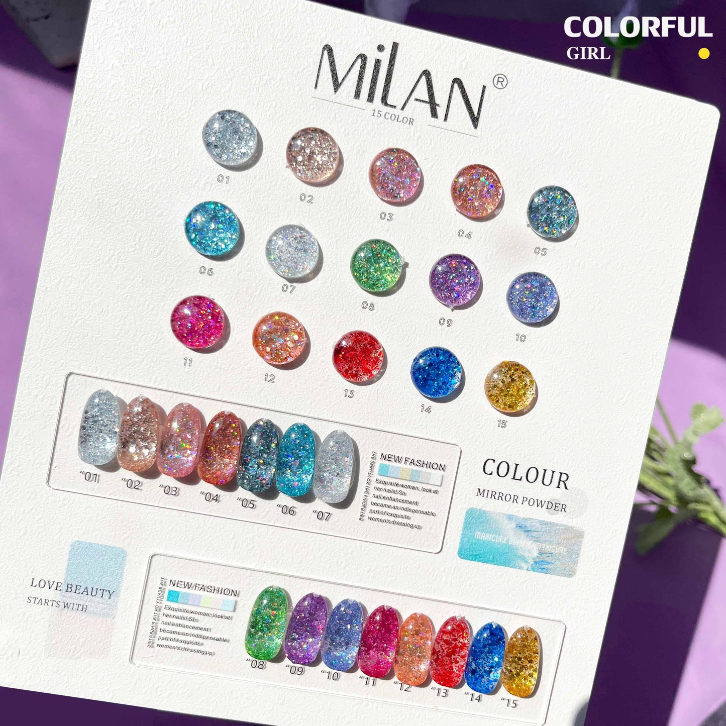 【พร้อมส่ง】MILAN 15สี สีเจล สีเจลแฟลช15สี สีเจลกลิซเตอร์ แถม ชาร์ทสี