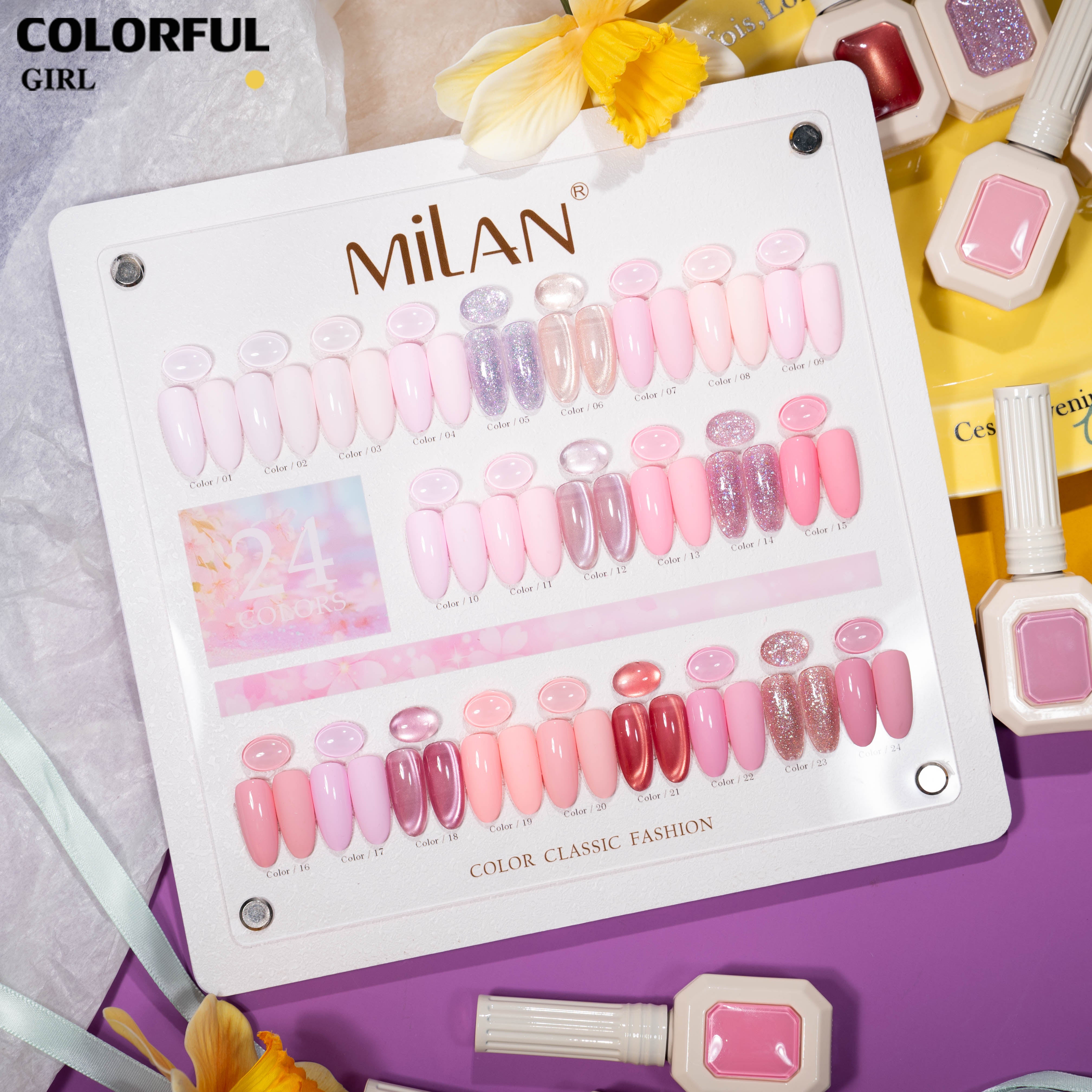 ชุดสีเจล MILAN ซากุระนู้ดนม 24 สี โทนชมพูหวานละมุนสไตล์สาวหวาน รวมสีเจลแฟลช สีเจลแคทอาย สีเจลแคทอายเนื้อซาติน และสีเจลสีพื้น (ทามาให้แล้ว พร้อมใช้งาน) ชุดเจลทำเล็บลุคคุณหนูสุดละมุน ✨