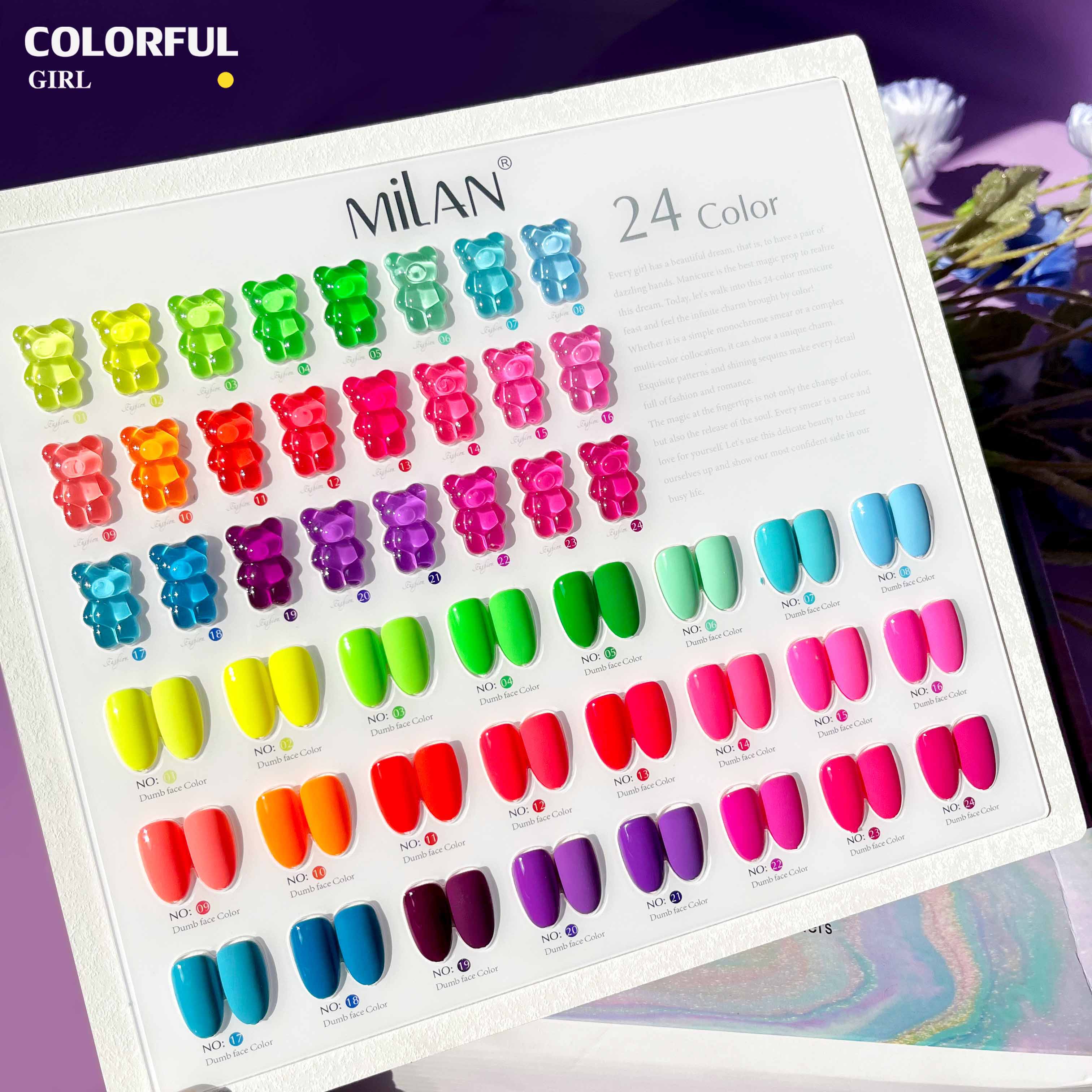 【พร้อมส่ง】 สีทาเล็บเจล (MILAN 24สี) สีเจล นีออน24สี แถมชาทสีฟร +แถมชาทสีฟร