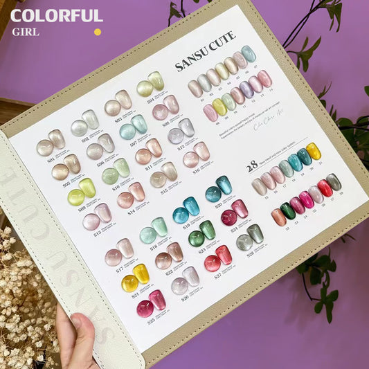 【พร้อมส่ง】  sansu 28สี  Very bright cat-eye gel. Cat Eye เนื้อละเอียด สีเจลแคทอาย สีลูกแก้ว  สีเจล ยกเซต เซตสีเจลฟรีชาร์ทสี