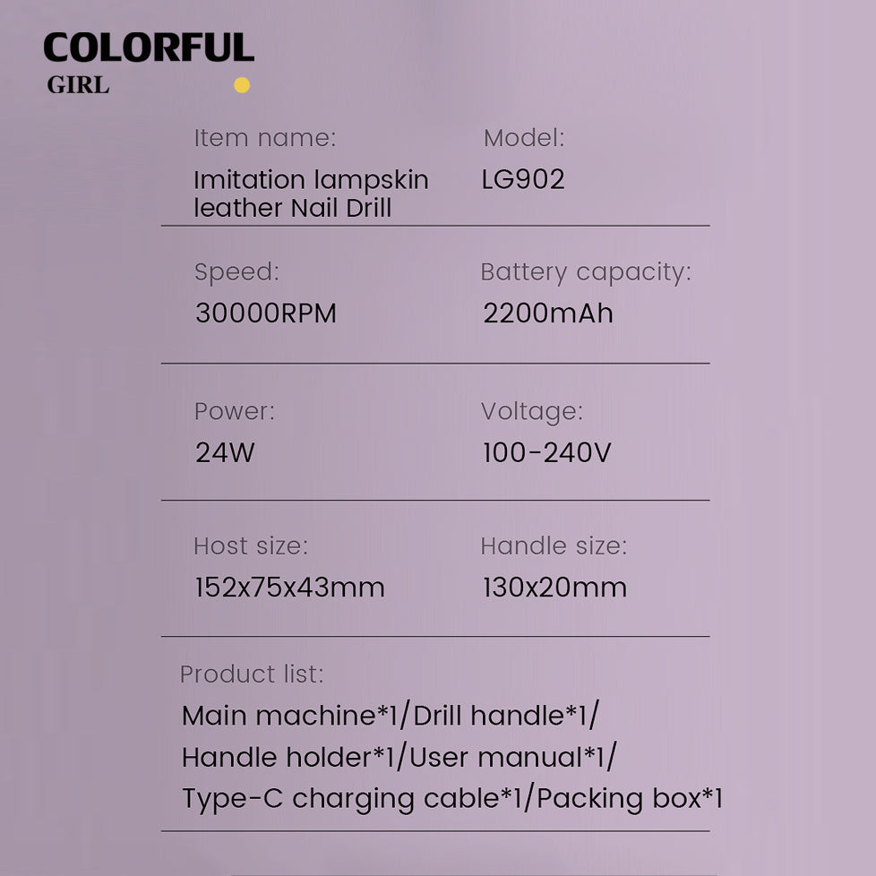 L'UGX เครื่องเจียร์เล็บ LG-902 LUGX มี 4 สีให้เลือก 30,000 rpm 24w เครื่องเจียแบบพกพา ชาร์จไฟได้