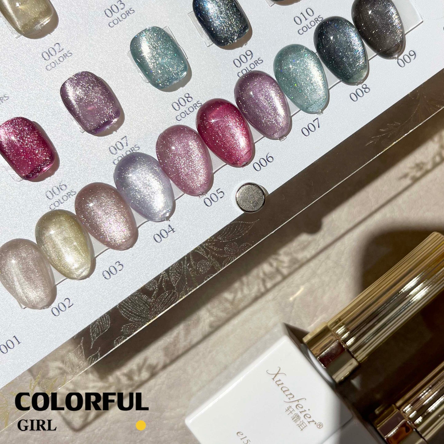 【พร้อมส่ง】Xuanfeier10สี XFE-A100 สีเจลแคทอาย สีลูกแก้ว ฟรีชาร์ทสี Cat eye แม่เหล็ก เอฟเฟกต์มันเงามาก
