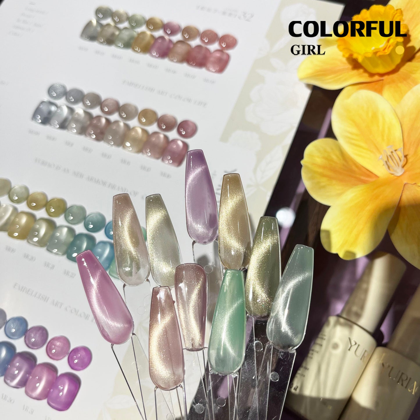 【พร้อมส่ง】YURIAO32สี สีเจลแคทอายเนื้อซาติน สีลูกแก้ว ฟรีชาร์ทสี Cat eye แม่เหล็ก (แถม ชาร์ทสี ทามาให้แล้ว)