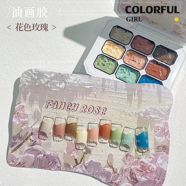 ✨qingyou OIL PAINTING TEXTURE GEL ญี่ปุ่นเล็บแกะสลักกาวแกะสลักดินน้ำมันยูวีเจลจิตรกรรม 5d นูนเจลเล็บอุปกรณ์สำหรับมืออาชีพ 9 สี