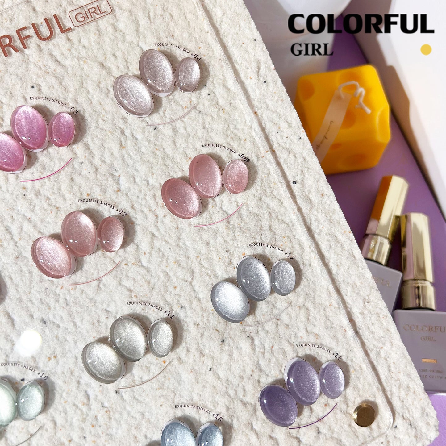 【พร้อมส่ง】Colorful Girl 16 สี เจลแคทอายผิวซาตินมุก เนื้อเจลแคทอาย ซาติน 16 สี สีลูกแก้ว พร้อมแถมชาร์ทสี (ทาให้แล้ว) สีสวย เงางาม เม็ดสีแน่นชัด