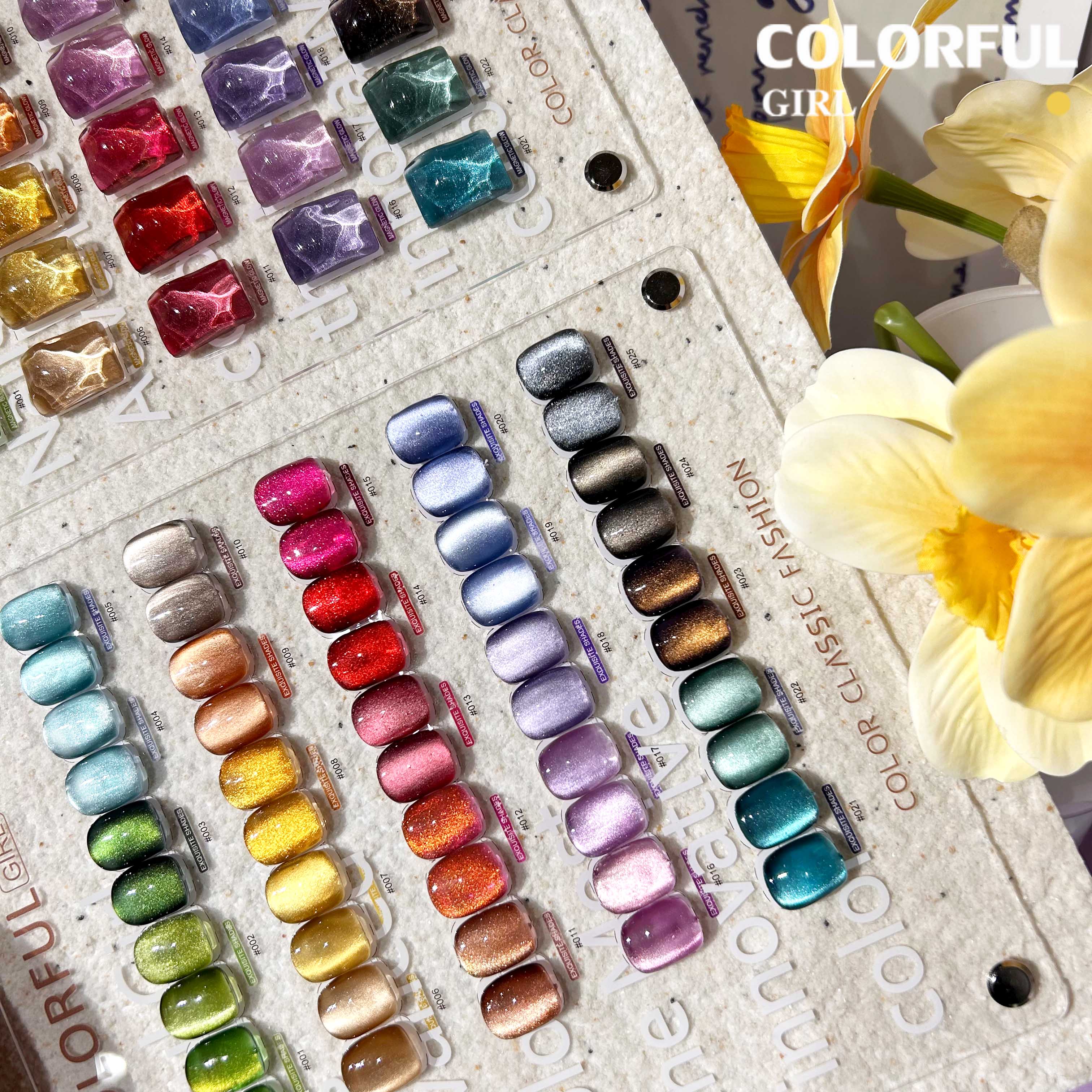 COLORFUL GIRL 25 สี สีเจลแคทอายเนื้อซาติน+สีเจลแคทอาย ฟรีชาร์ทสีสุดพรีเมียม