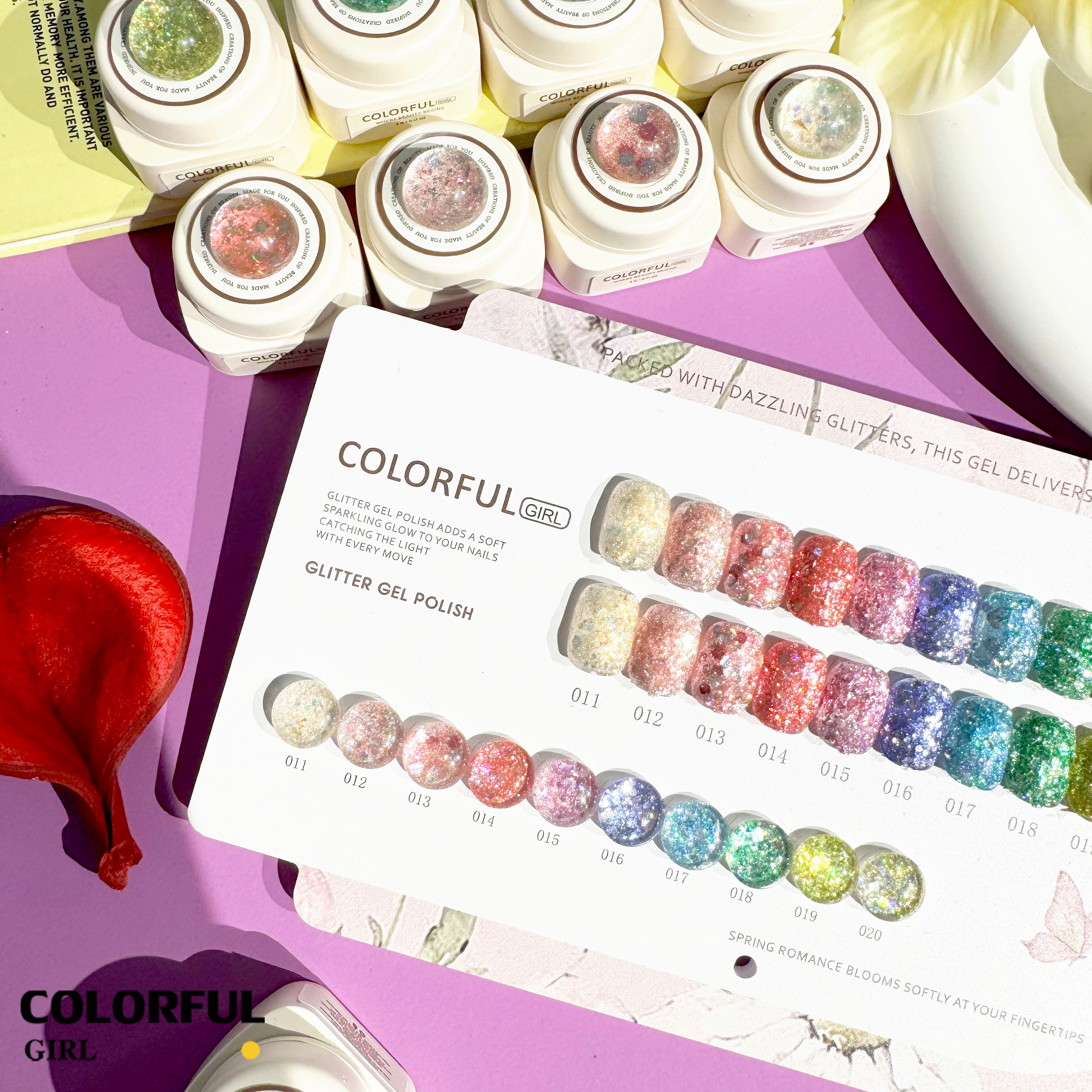 【พร้อมส่ง】COLORFUL GIRL สีเจล 10 สี ✨ กลิตเตอร์แบบกระปุกเนื้อเข้มข้น |ฟรีชาร์ทสี (แถมชาร์ทสี ทามาให้แล้ว พร้อมใช้งาน