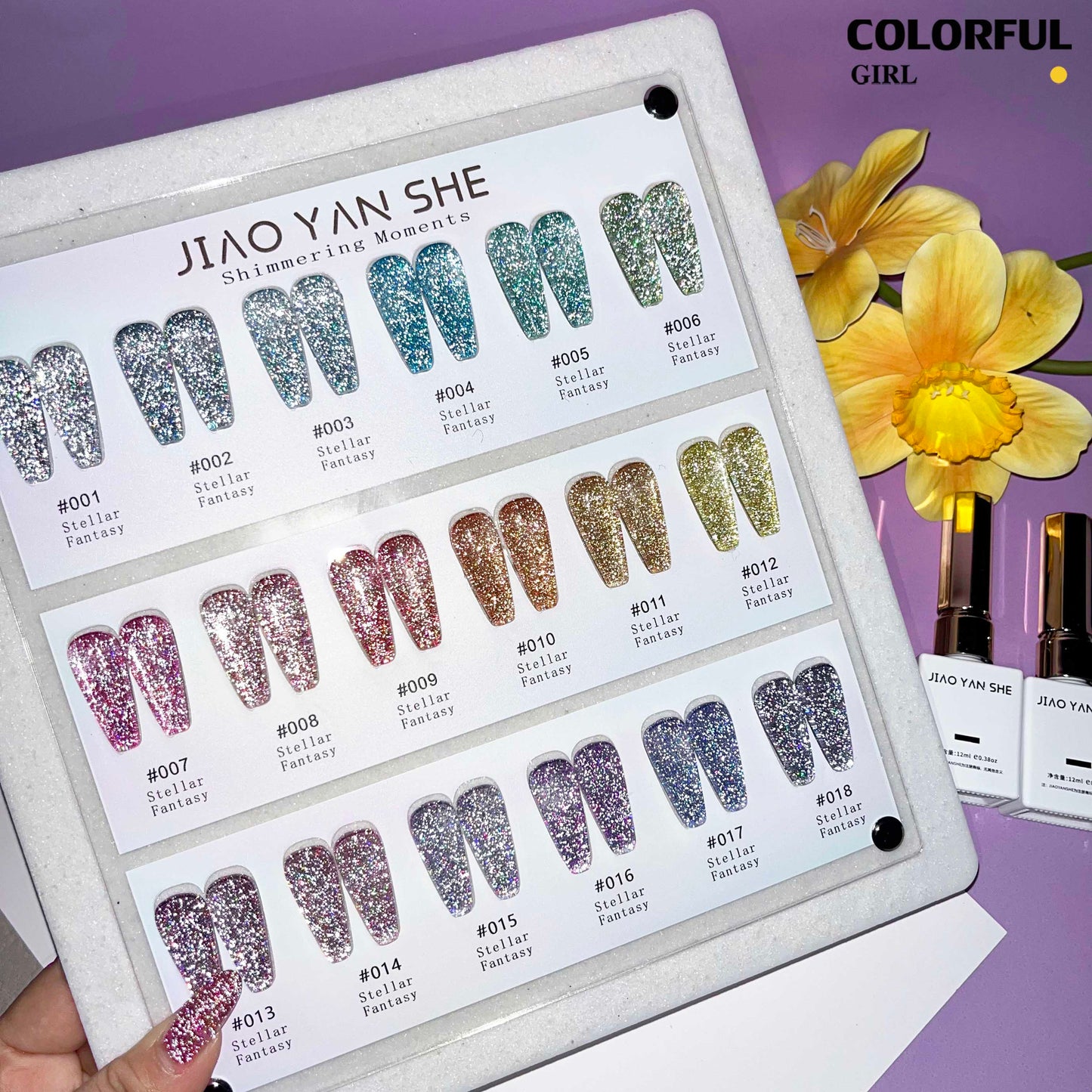 【พร้อมส่ง】JIAOYANSHE สีเจลแฟลช 18สี สีทาเล็บเจล 18สี สีเจลกลิซเตอร์ 18สี(JIAOYANSHE) สีเจล18สี สีเจลแฟลช แถม ชาร์ทสี (แถม ชาร์ทสี ทามาให้แล้ว)