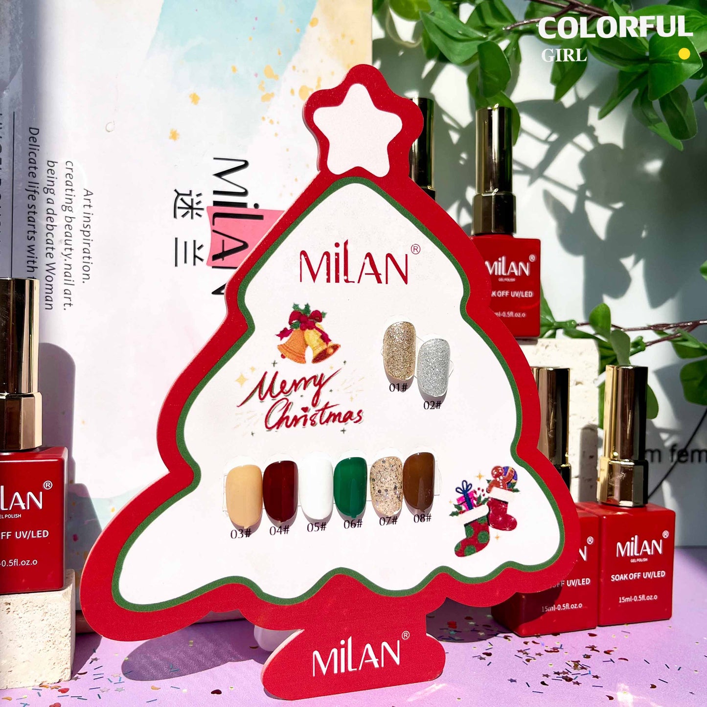 【พร้อมส่ง】เซ็ตสีเจลคริสมาส8สี สีเจลคริสต์มาสMILAN Christmas Collection l สีเจล สีเจลคริสมาส แถมชาร์ทสี