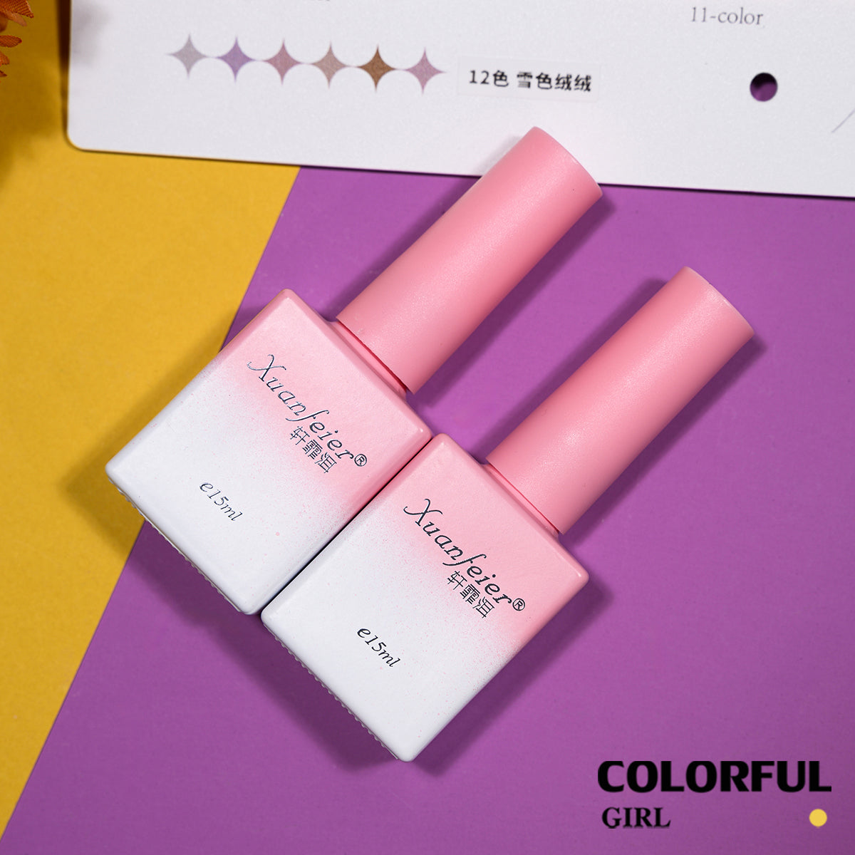 XUANFEIER 12สี สีเจลกลิตเตอร์ เจลไอซ์เฟอร์เกล็ดหิมะ เจลทาเล็บกากเพชรไอซ์เกรเดียนต์ ความหนาแน่นสูง ✨ ฟรีชาร์ทสี