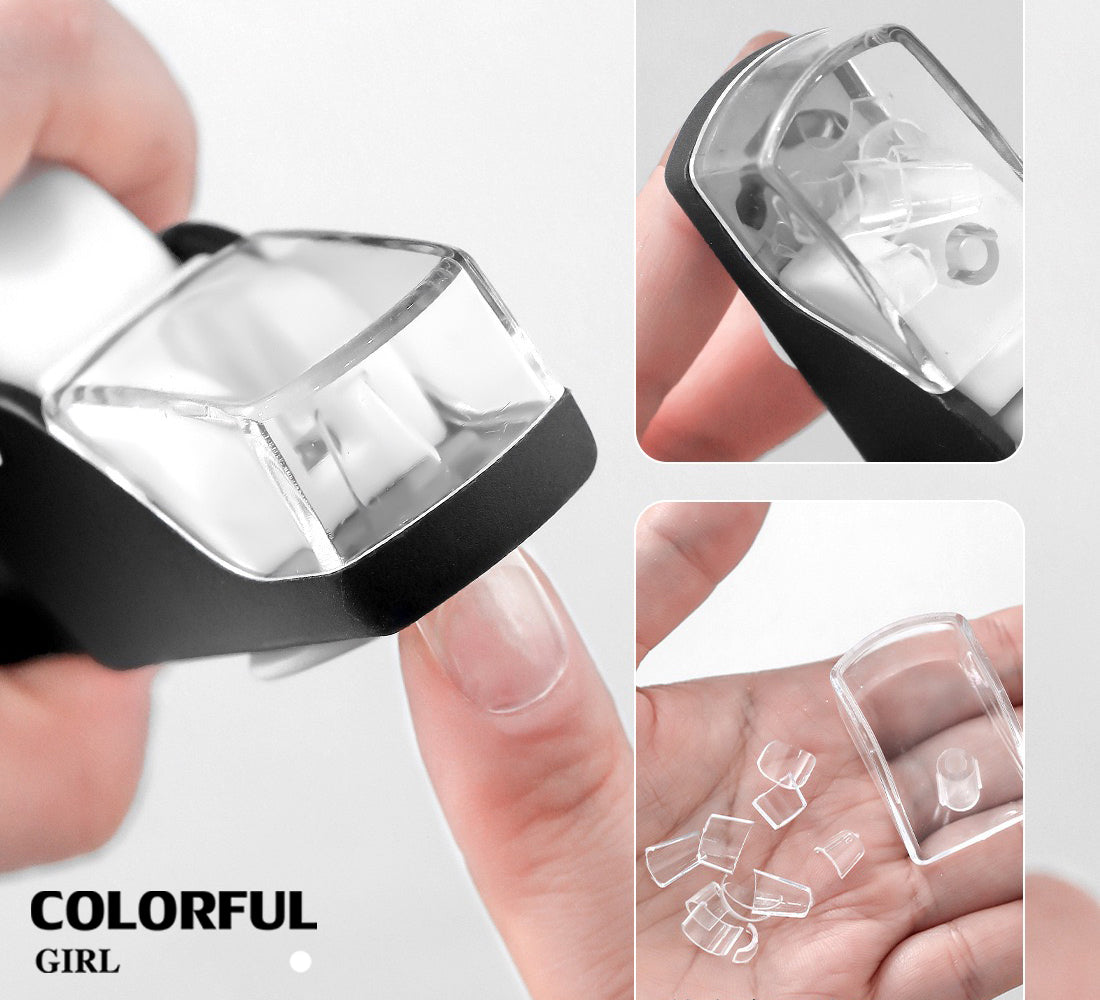 ✨พร้อมส่ง✨กรรไกรตัดเล็บปลอม สเตนเลส รูปตัว U สไตล์ฝรั่งเศส สําหรับตกแต่งเล็บ กรรไกรตัดเล็บปลอม มีกล่องเก็บเศษเล็บ วัดขนาดเล็บได้