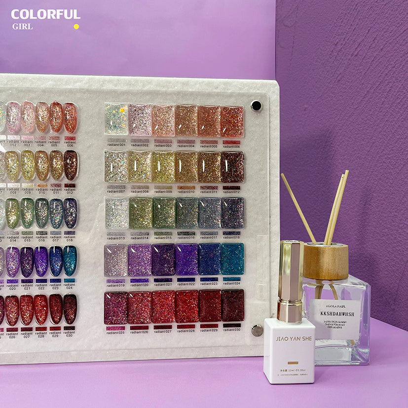 【พร้อมส่ง】 JYSชุด30สี (JIAO YAN SHE) สีเจลแฟลชกลิตเตอร์ แพลตติมันแฟลช+ประกายออโรร่า กากเพชรชัด แน่น