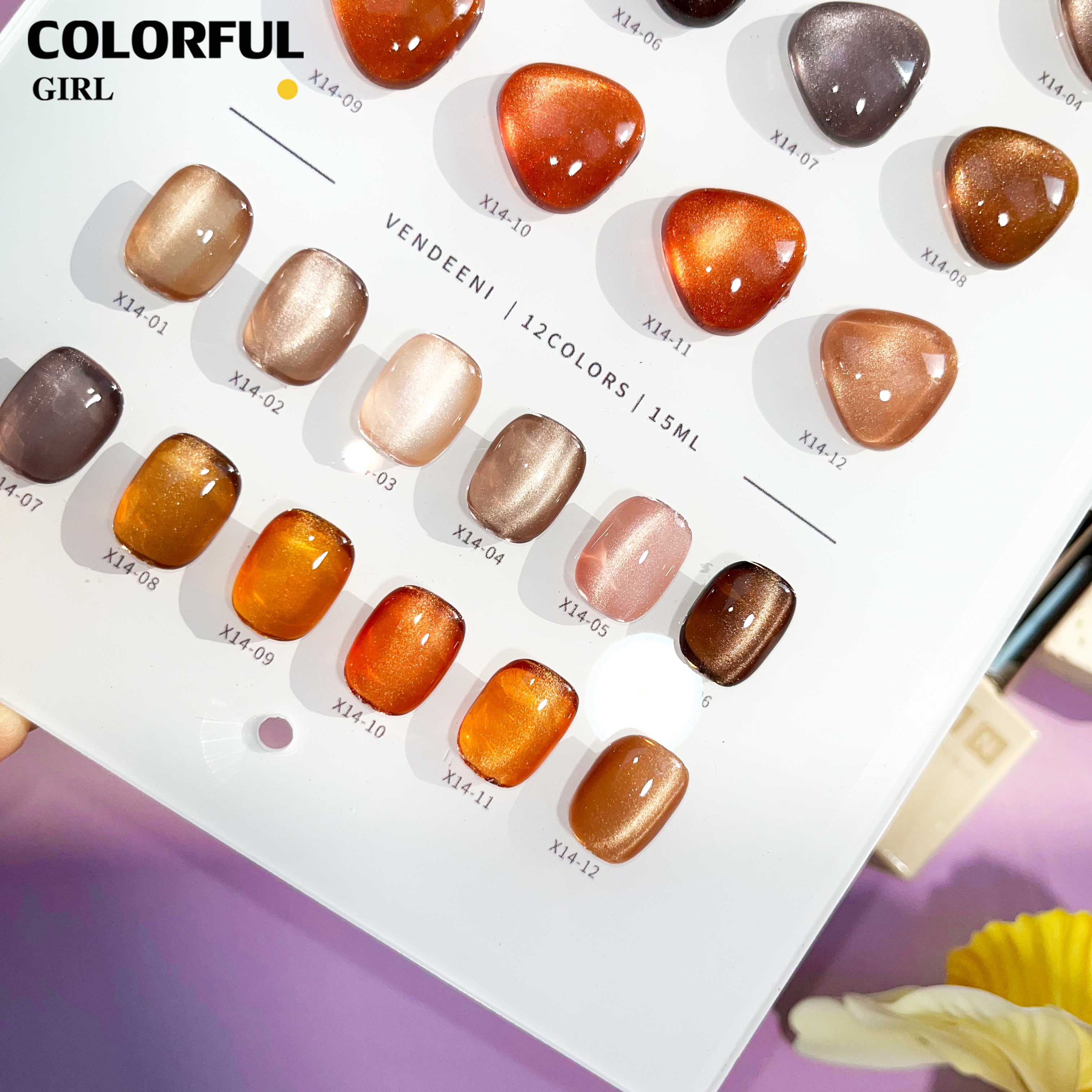 VENDEENI X-14 12 สี สีเจลทาเล็บแคทอาย พร้อมชาร์ทสีฟรี