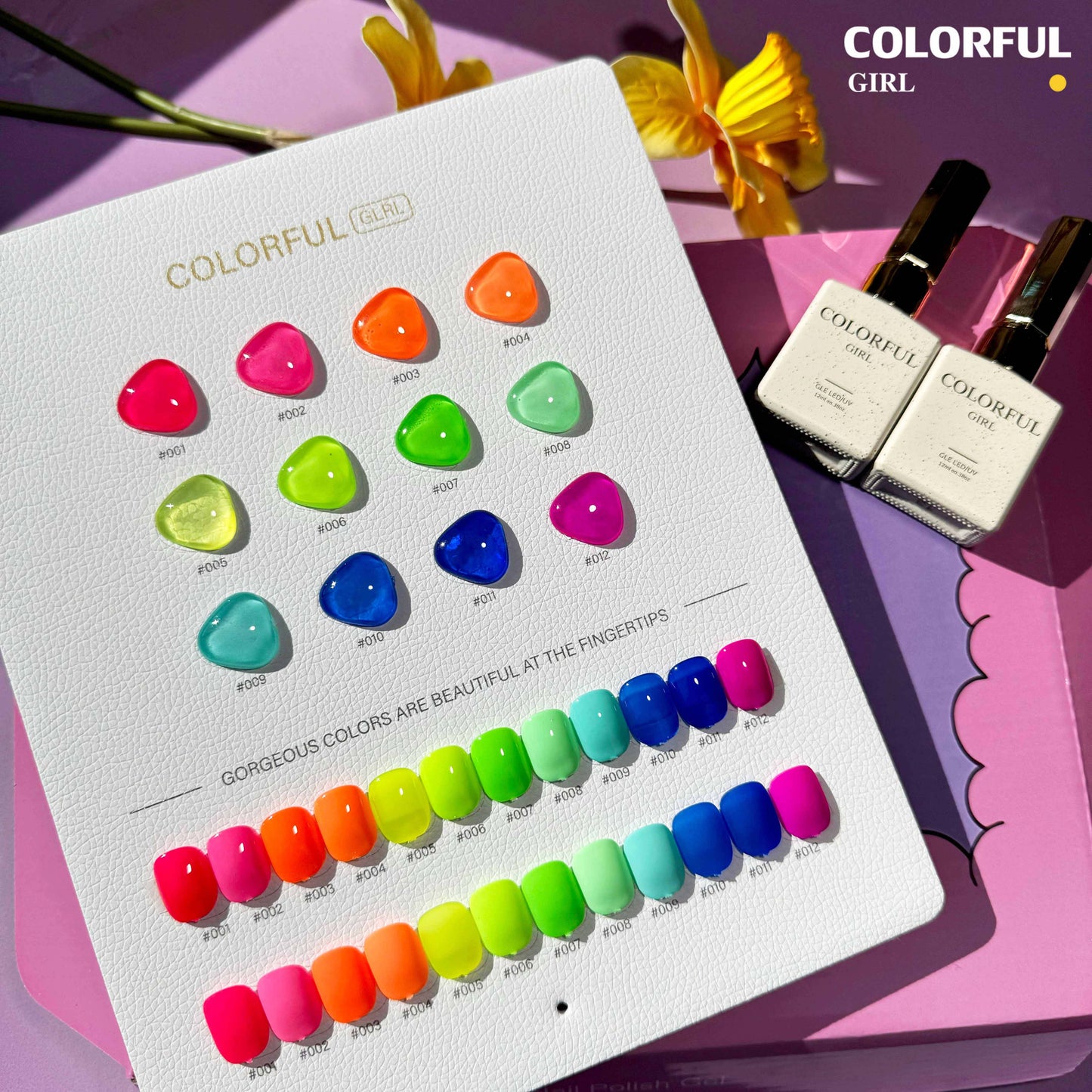 【พร้อมส่ง】 สีทาเล็บเจล Colorful girl สี( Colorful girl) สีเจล นีออน 12สี แถมชาทสีฟร +แถมชาทสีฟร