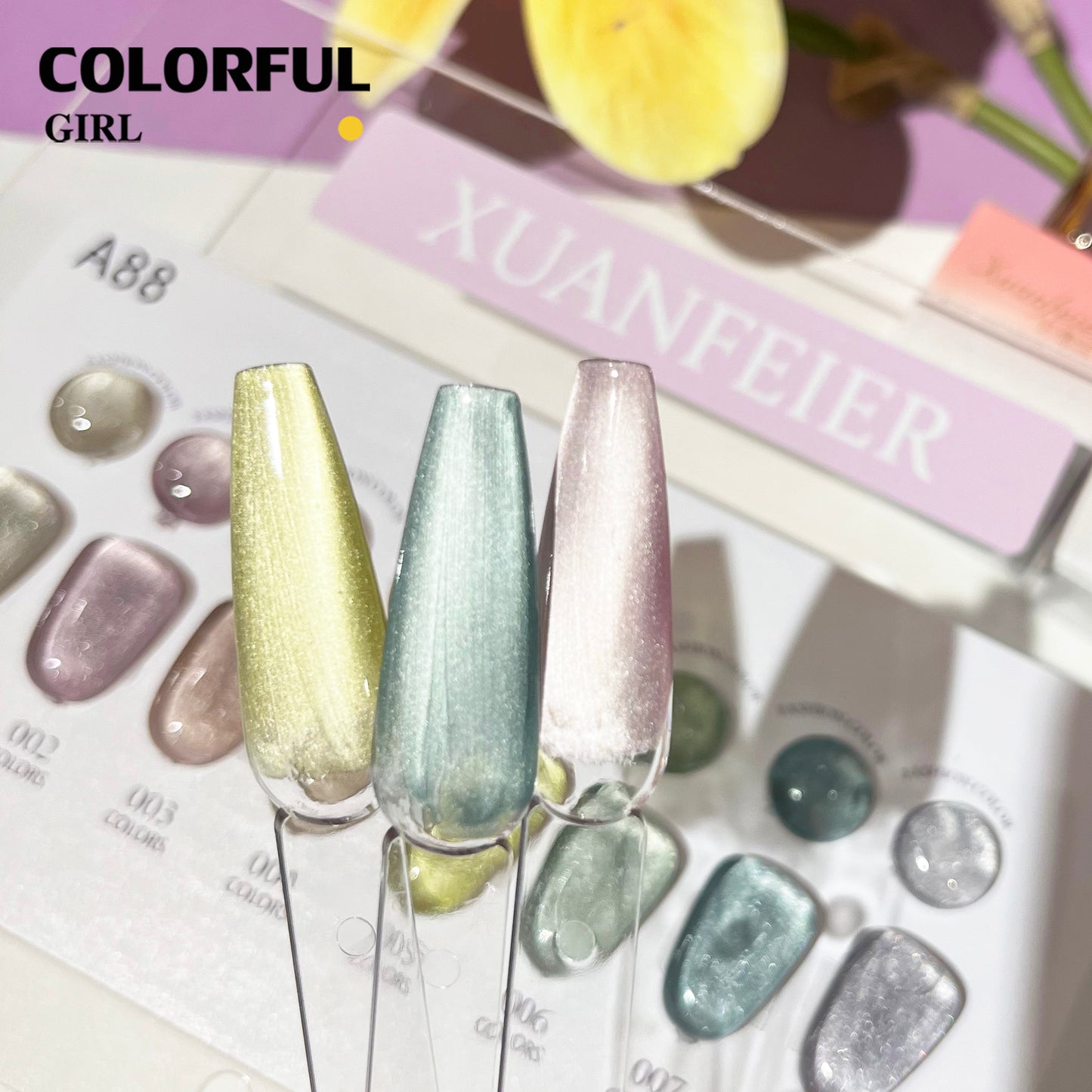 พร้อมส่งในไทย 《 XUANFEIER 》8 สี สีเจลแคทอายเนื้อซาติน สีเจลทาเล็บแคทอาย สีลูกแก้วแคทอาย สีลูกแก้ว ส่งไว!แผนภูมิอะคริลิคพร้อมสต็อก