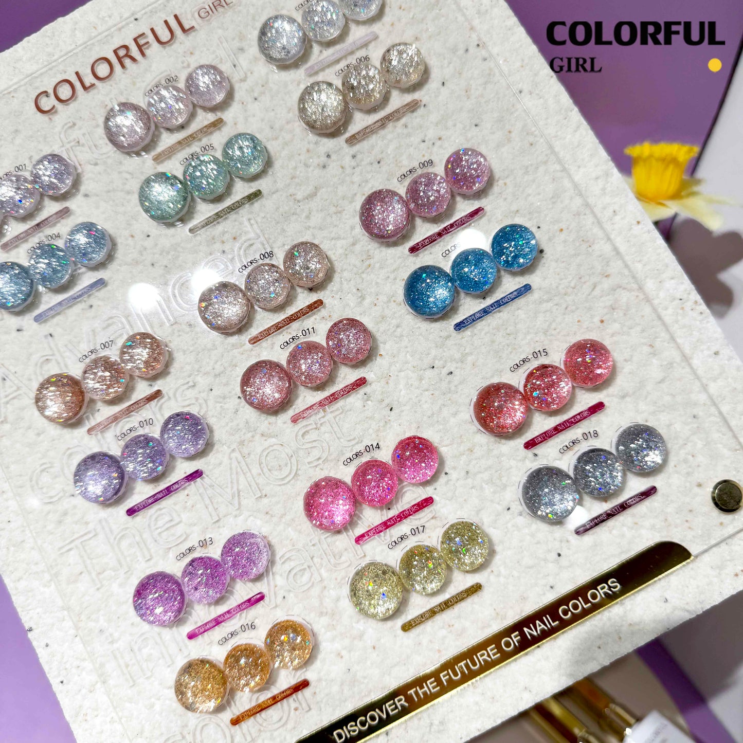 【พร้อมส่ง】สีสีเจล COLORFUL GIRL สีกากเพชร+เลเซอร์แฟลช 18 สี แถม ชาร์ทสี(COLORFUL GIRL) สีเจลแฟลช