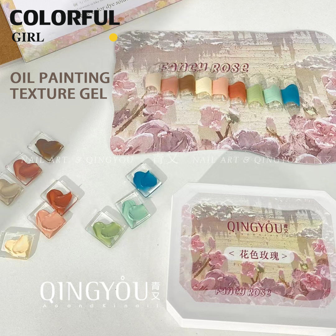 ✨qingyou OIL PAINTING TEXTURE GEL ญี่ปุ่นเล็บแกะสลักกาวแกะสลักดินน้ำมันยูวีเจลจิตรกรรม 5d นูนเจลเล็บอุปกรณ์สำหรับมืออาชีพ 9 สี