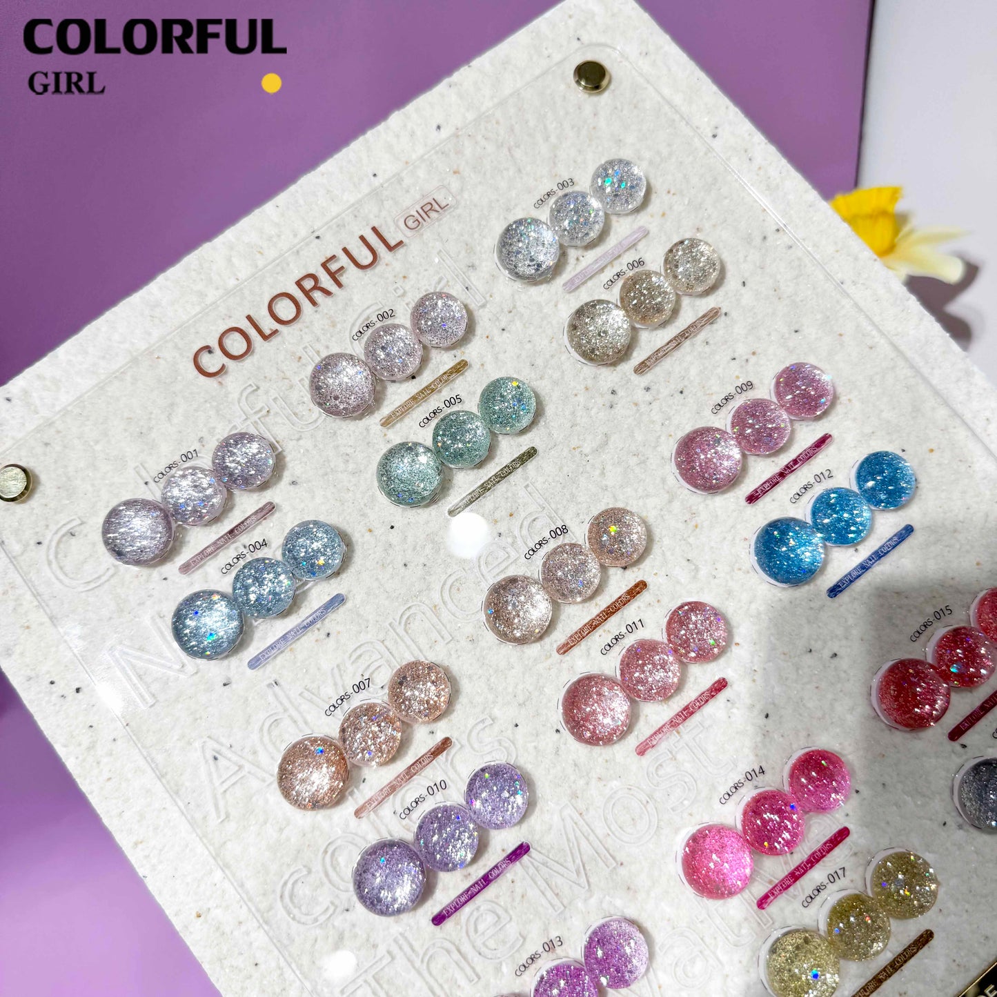【พร้อมส่ง】สีสีเจล COLORFUL GIRL สีกากเพชร+เลเซอร์แฟลช 18 สี แถม ชาร์ทสี(COLORFUL GIRL) สีเจลแฟลช