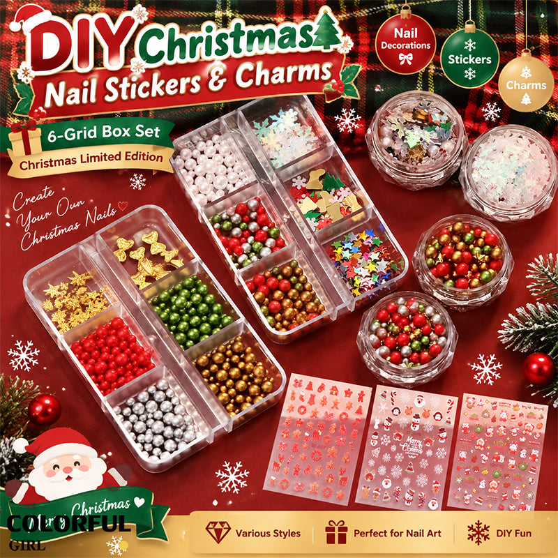 Christmas Nail Art Set DIY 🎄 ชุดตกแต่งเล็บคริสต์มาส | Premium 3D Nail Charms & Stickers | Snowflake Santa Christmas Tree Nail Accessories | Holiday DIY Nail Decoration Collection