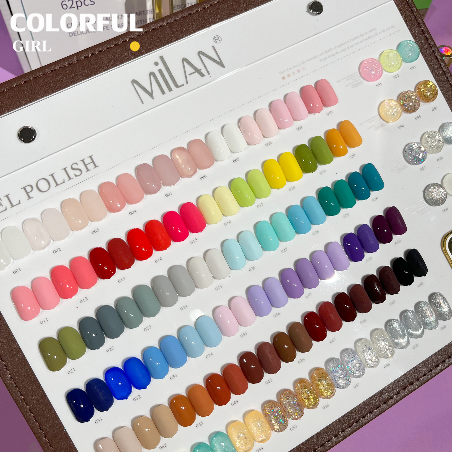 สีเจล Milan 60 สี 1 ชาต( ขนาด 15ml)สีเจลกลิซเตอร์+ สีเจลสีพื้น+ สีเจลไซรัป แถมท็อปกับเบสและชาตสี สีทาเล็บ พร้อมชาร์ทโชว์ ขวดสีเดียวกับสี