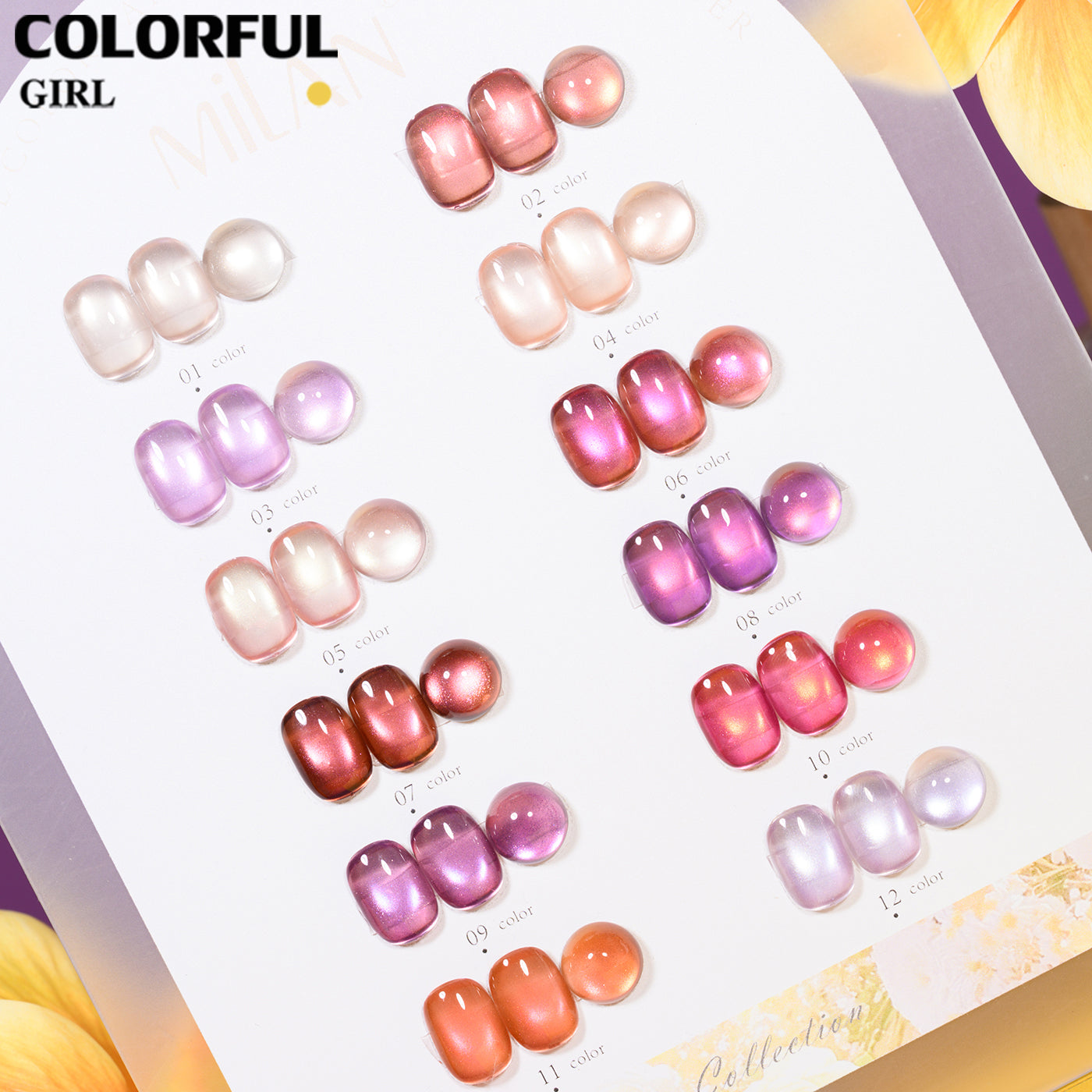 เจลเล็บ MILAN Cat Eye 12 สี | คอลเลกชัน Spring Flower M01-M08 | โทนสุภาพ หวานละมุน | เซ็ตเดียวครบทุกสไตล์ซัมเมอร์ เจลตาแมว + สีเจลแคทอายเนื้อซาติน (ทามาให้แล้ว พร้อมใช้งาน)