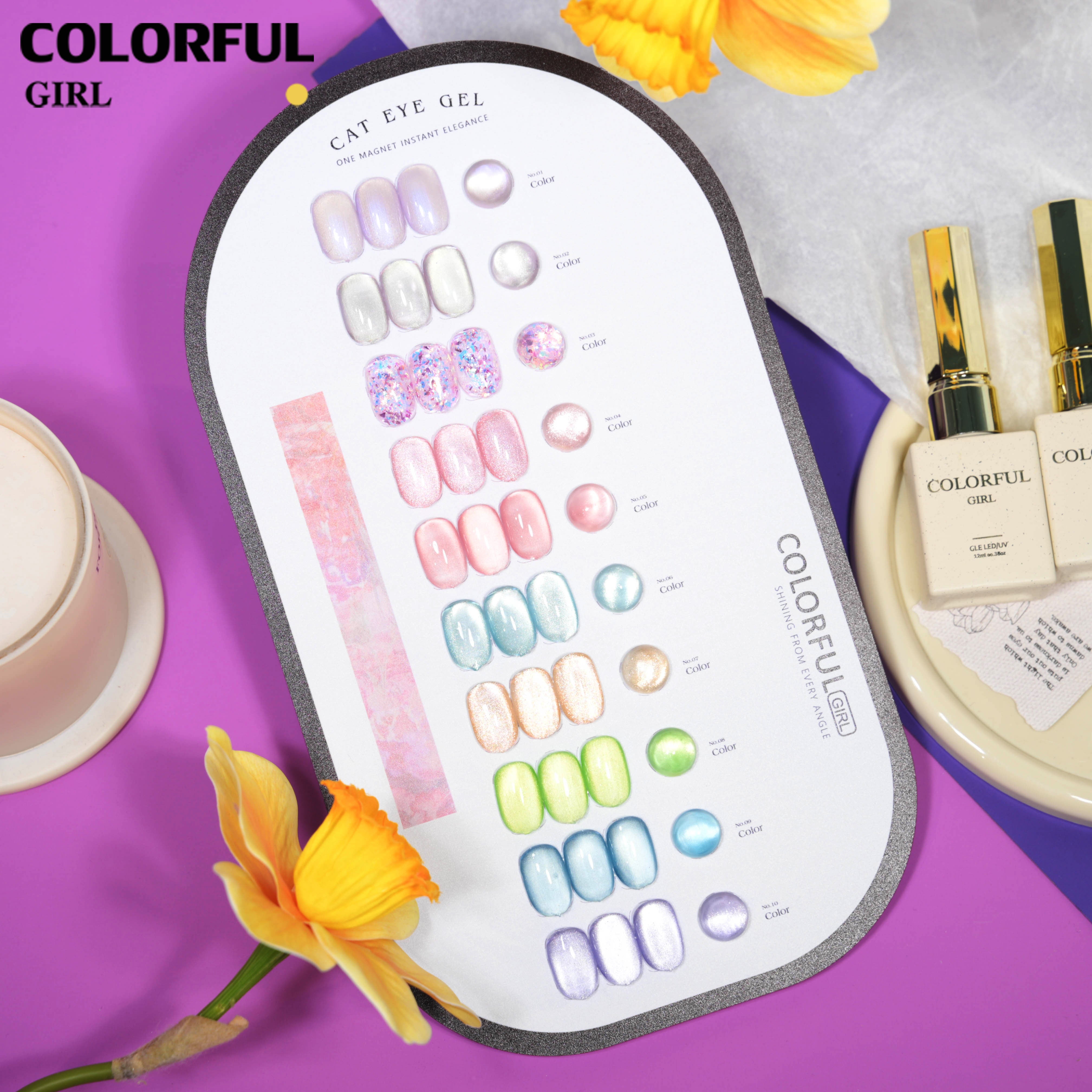 COLORFUL GIRL Dewy Glow Cat Eye 10 สี ✨ ฟีลน้ำใสวิ้งวาวแบบฝัน|สีเจลแคทอาย + สีเจลกลิซเตอร์ |โทนสีหวานละมุน สไตล์สาวน่ารัก 💖 (ทามาให้แล้ว พร้อมใช้งาน)