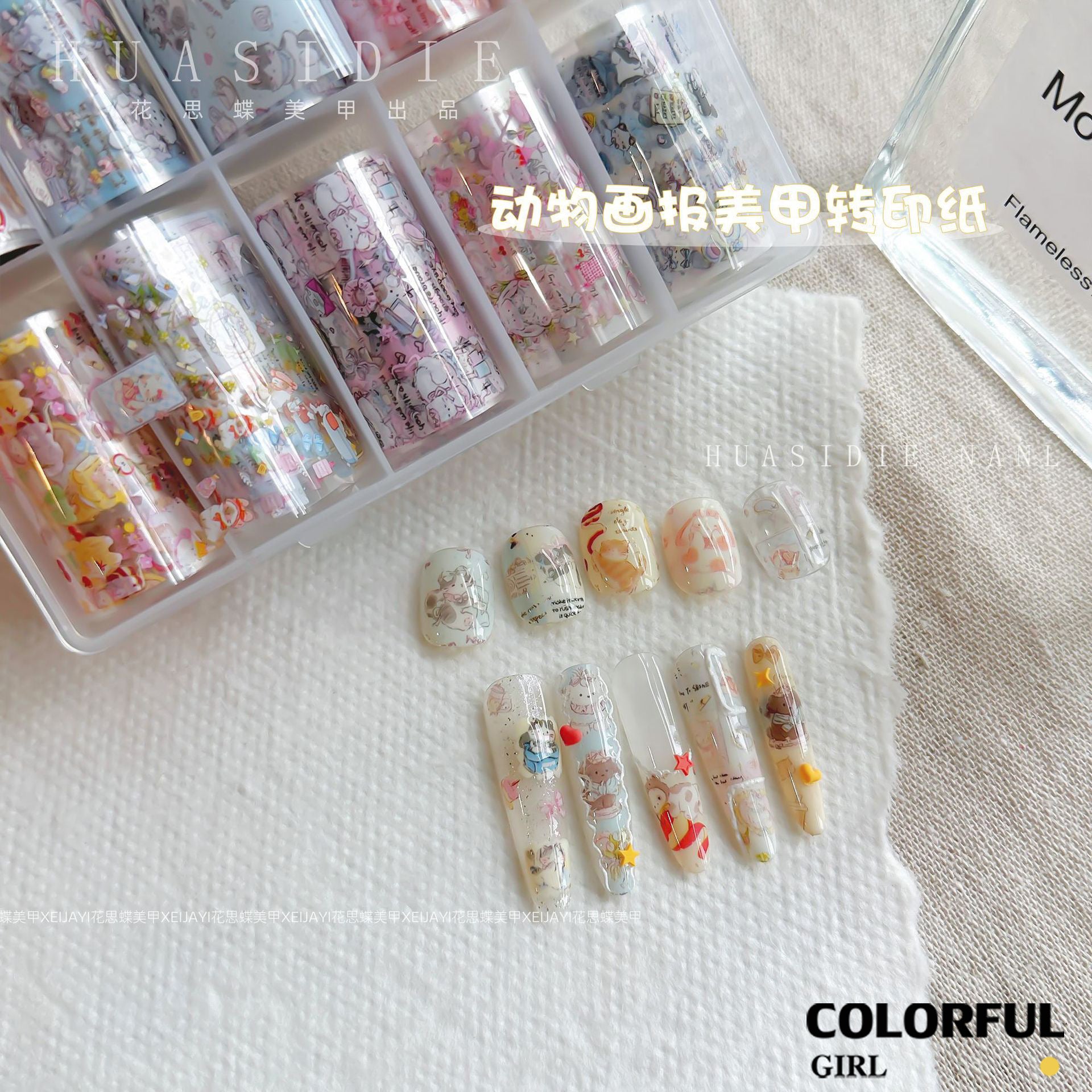 10 ม้วนฟอยล์โอนเล็บ ลายการ์ตูนน่ารัก หรูหรา DIY สติ๊กเกอร์ติดเล็บ สําหรับเจลและยาทาเล็บ อุปกรณ์ทําเล็บ {ไทย} ฟอยล์ลอกลาย ลอกง่าย ใช้คู่กับกาวลอกฟอยล์น้า