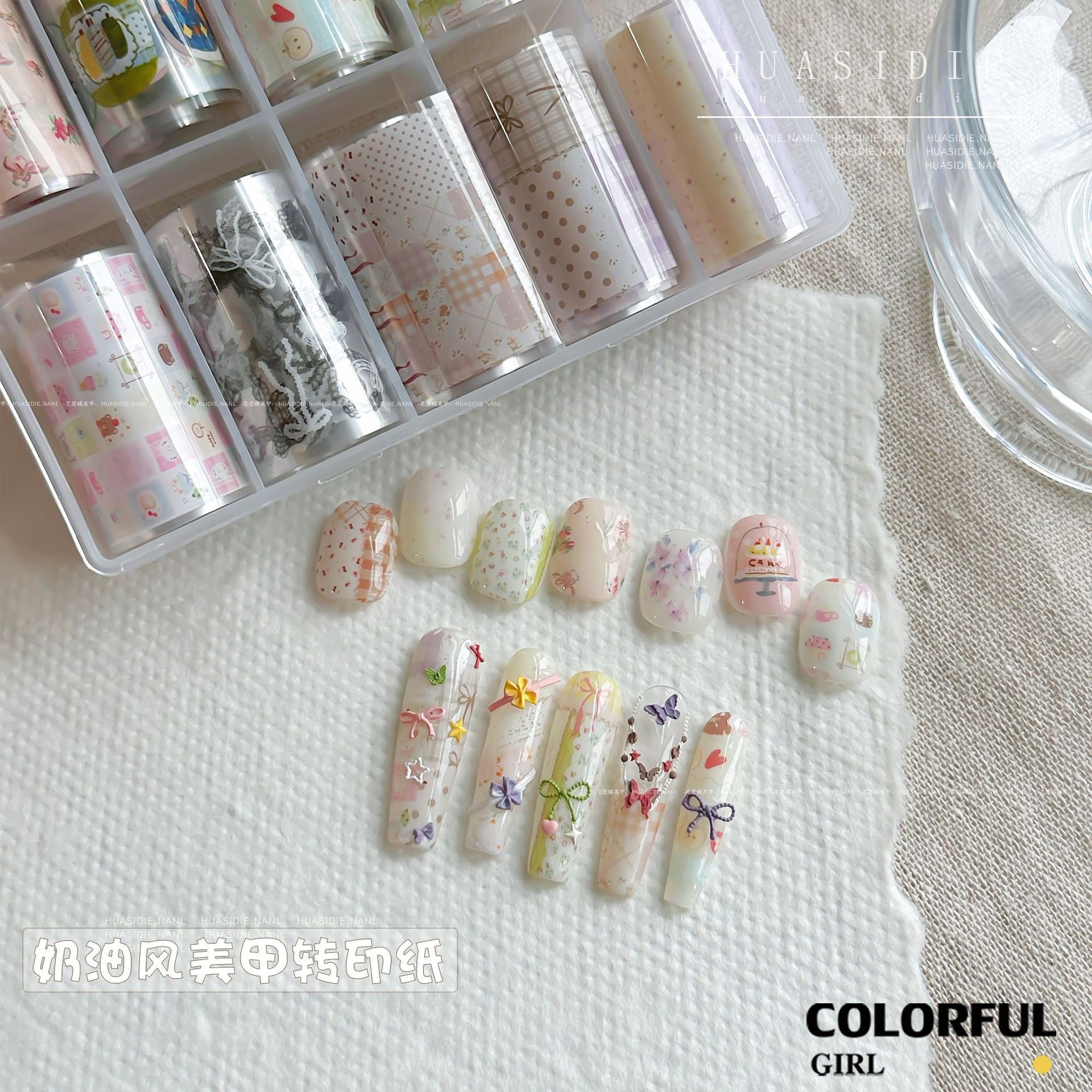 10 ม้วนฟอยล์โอนเล็บ ลายการ์ตูนน่ารัก หรูหรา DIY สติ๊กเกอร์ติดเล็บ สําหรับเจลและยาทาเล็บ อุปกรณ์ทําเล็บ {ไทย} ฟอยล์ลอกลาย ลอกง่าย ใช้คู่กับกาวลอกฟอยล์น้า