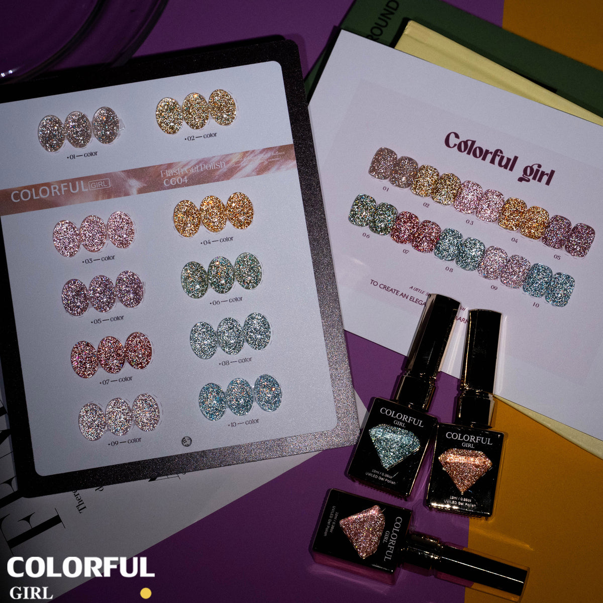 【พร้อมส่ง】Colorful Girl สีเจลแฟลชผสมฟอยล์เงิน 10 สี เล่นแสงสวย เปล่งประกายแม้อยู่กลางแสงแดด สีครบ ใช้งานระดับมืออาชีพ + ฟรีชาร์ทสี "