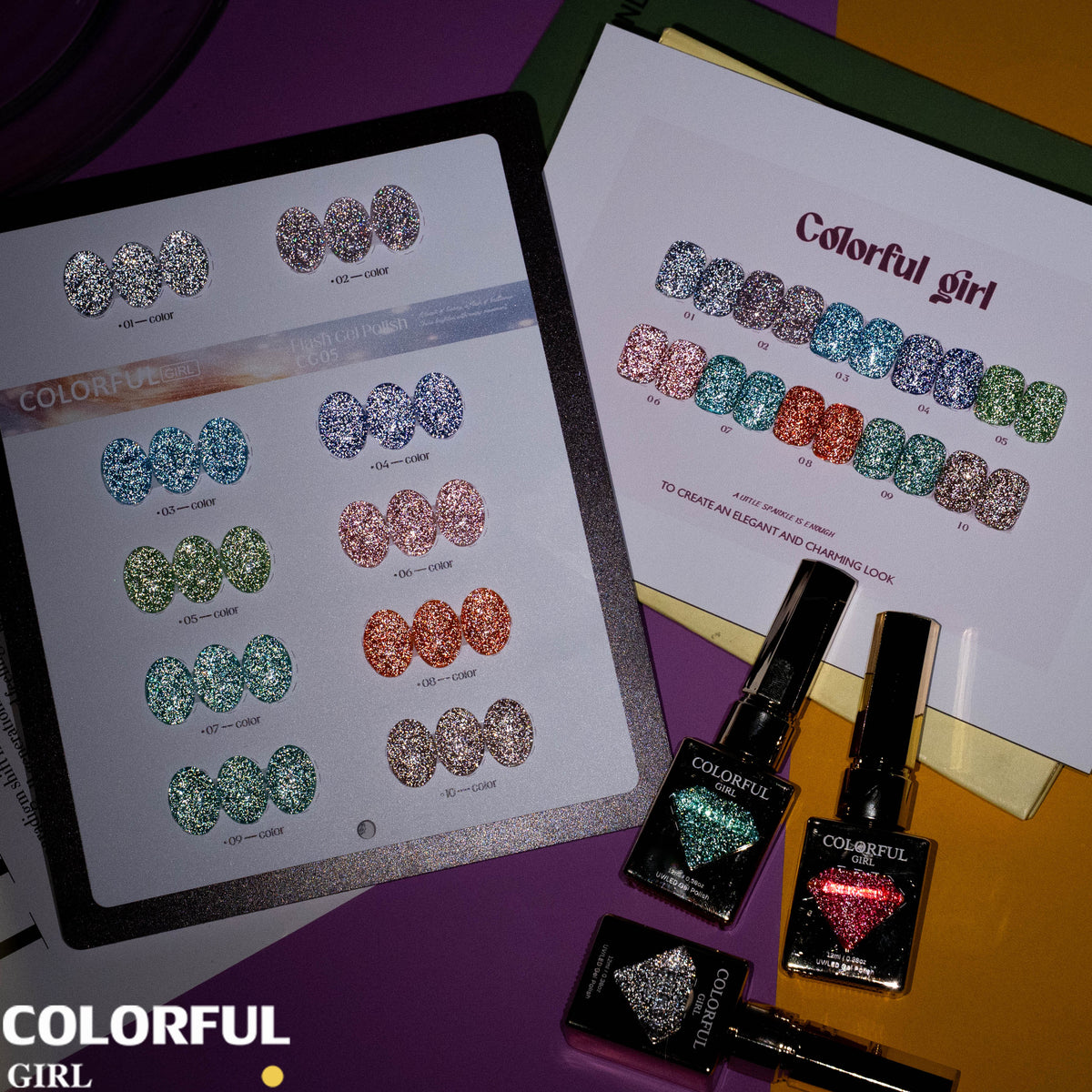 【พร้อมส่ง】Colorful Girl สีเจลแฟลชผสมฟอยล์เงิน 10 สี เล่นแสงสวย เปล่งประกายแม้อยู่กลางแสงแดด สีครบ ใช้งานระดับมืออาชีพ + ฟรีชาร์ทสี "