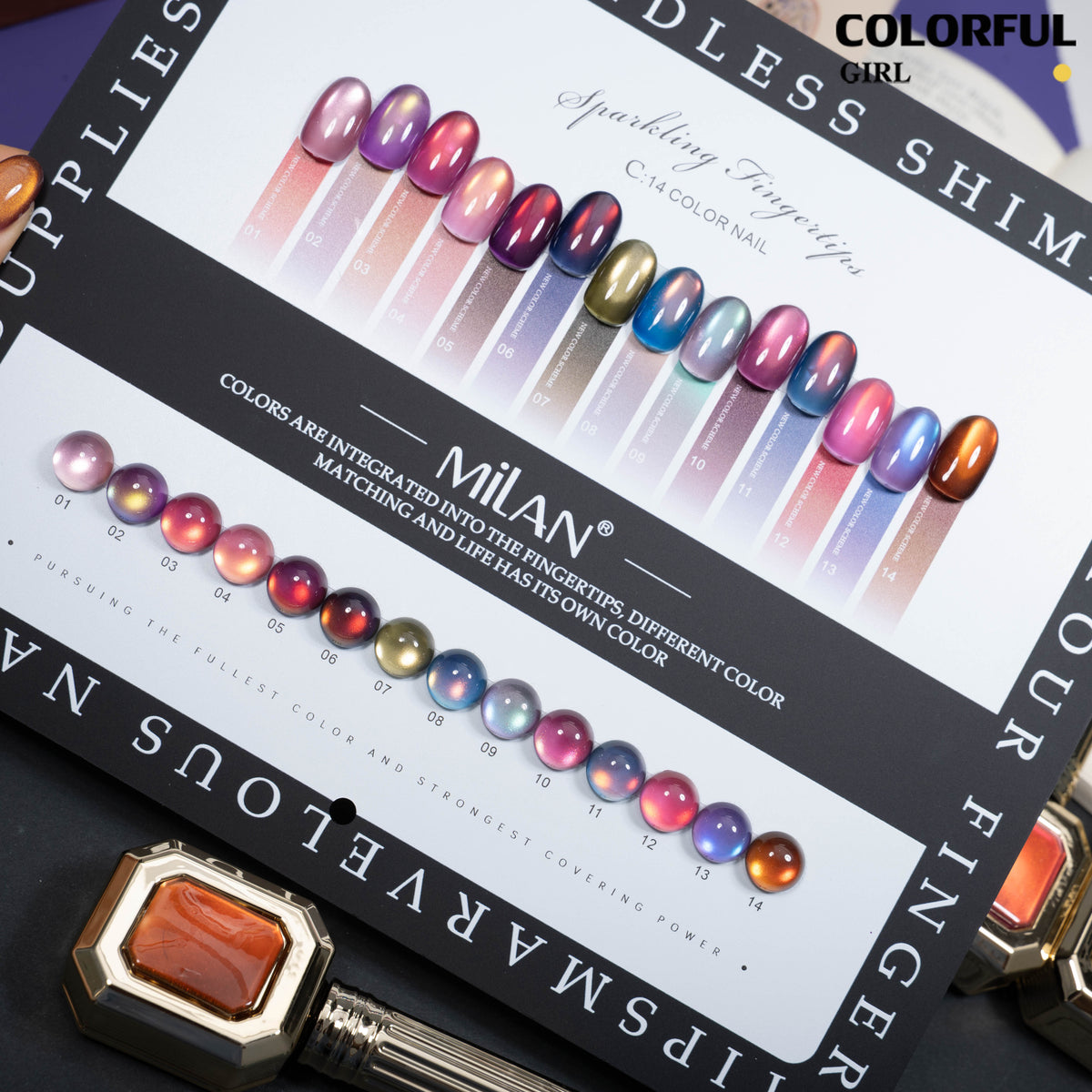 【พร้อมส่ง】milan สีเจลแคทอาย 14 สี ✨|เซ็ตใหม่ โทนสีสวยละมุน|เอฟเฟกต์ประกายแสงเล่นมิติ|แสงวิบวับดุจประกายดาว|แถมชาร์ทสีพร้อมโชว์สีสวย ๆ|ทามาให้แล้ว พร้อมใช้งาน 💅